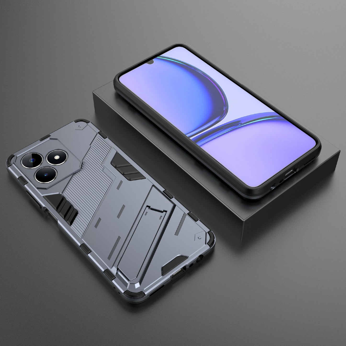 Uniqkart for Realme C53 4G Kickstand Back Case PC+TPU Shockproof Phone Cover - Dark Blue
