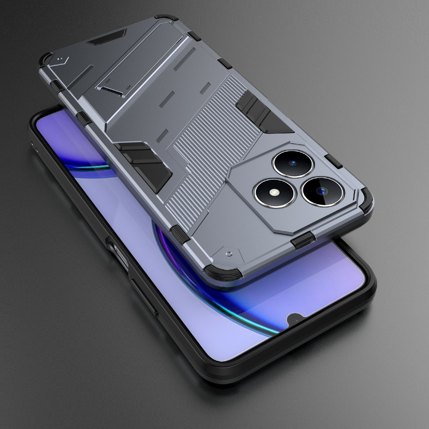 Uniqkart for Realme C53 4G Kickstand Back Case PC+TPU Shockproof Phone Cover - Dark Blue