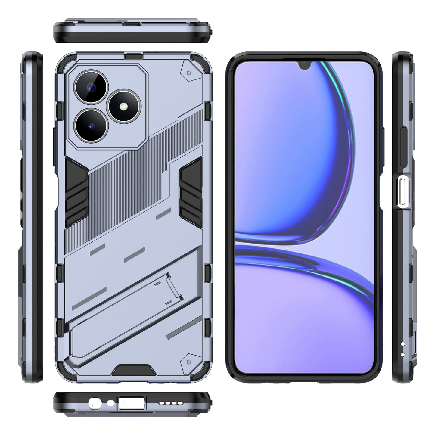 Uniqkart for Realme C53 4G Kickstand Back Case PC+TPU Shockproof Phone Cover - Dark Blue