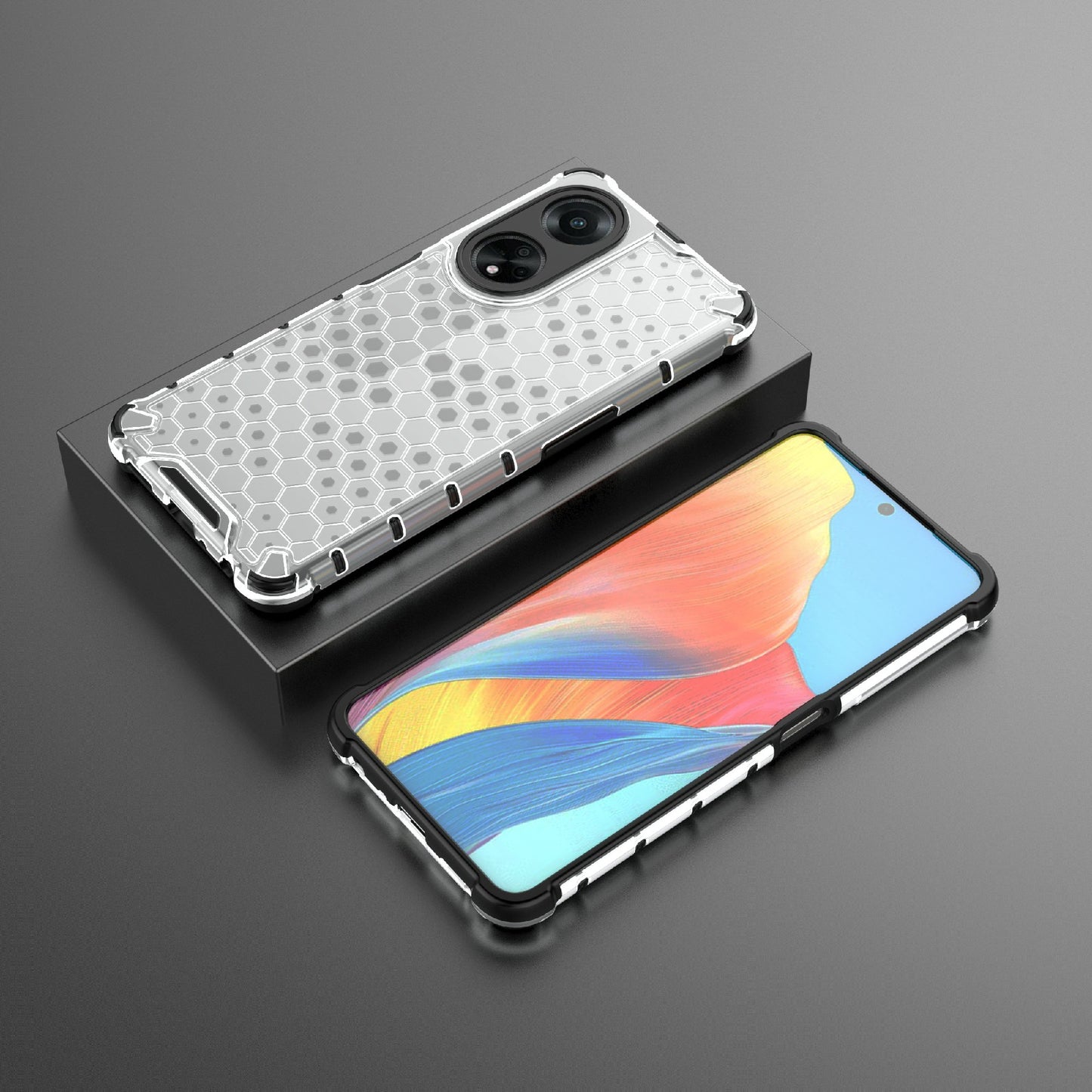 Uniqkart for Oppo A98 5G Anti-drop Phone Case TPU+PC Honeycomb Texture Cover - Grey
