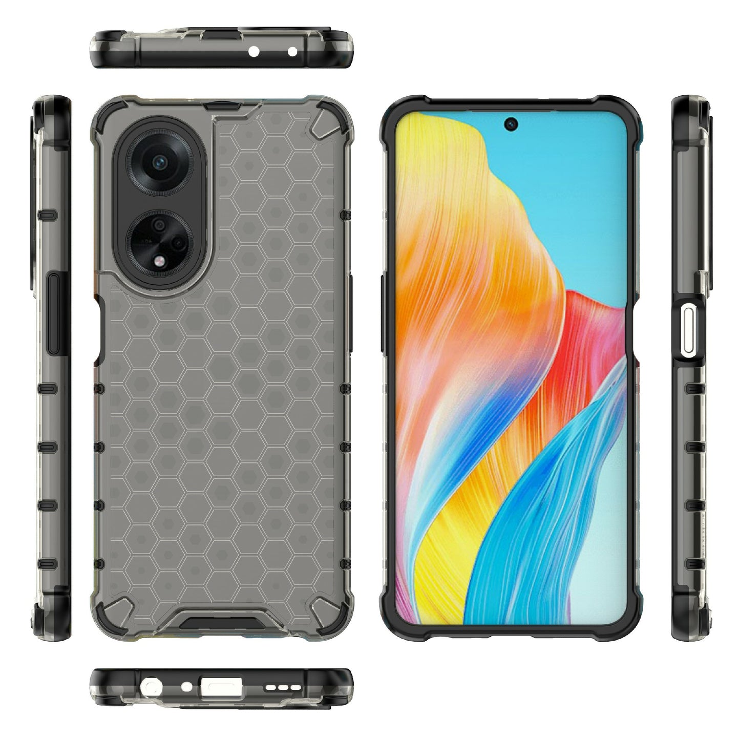 Uniqkart for Oppo A98 5G Anti-drop Phone Case TPU+PC Honeycomb Texture Cover - Black