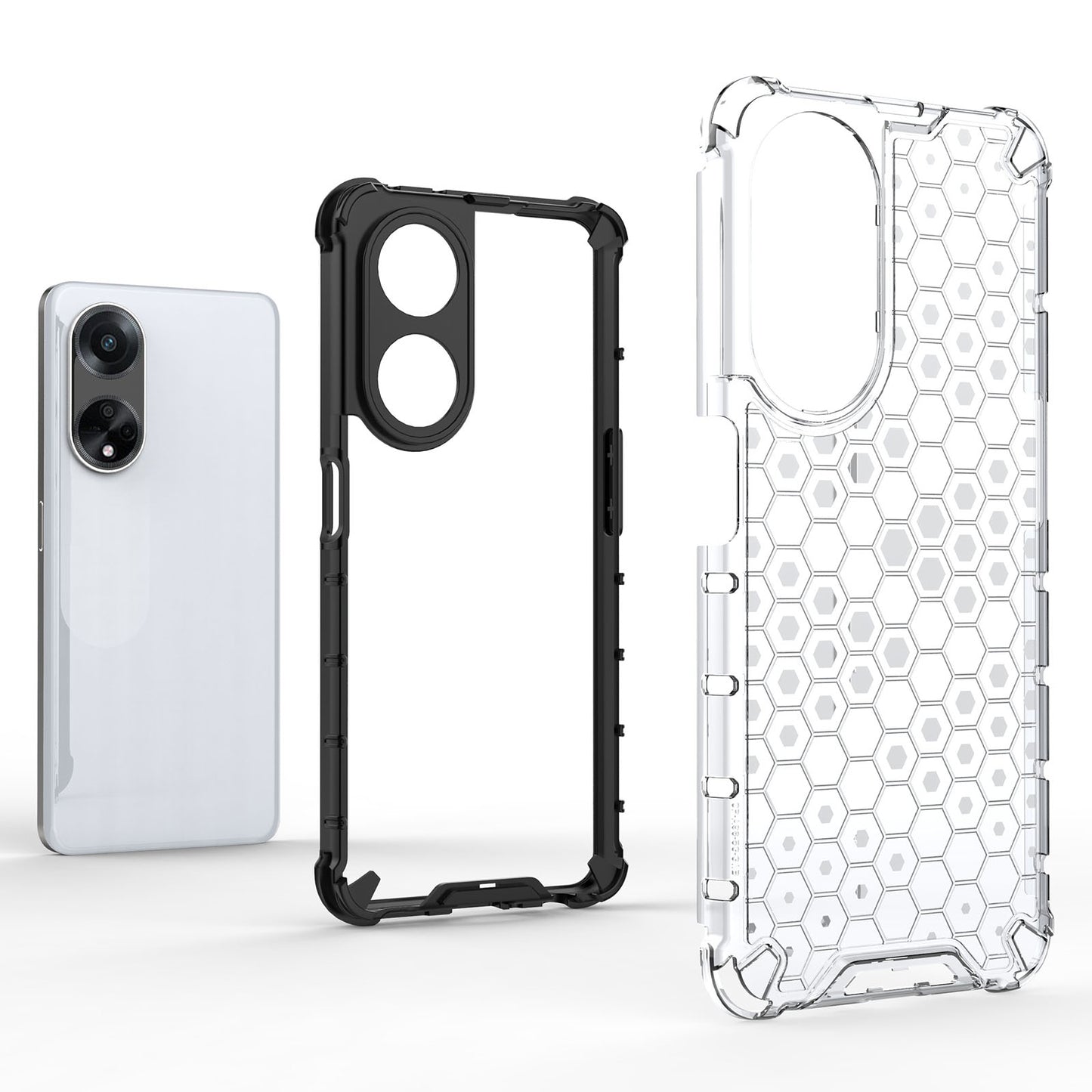 Uniqkart for Oppo A98 5G Anti-drop Phone Case TPU+PC Honeycomb Texture Cover - Black