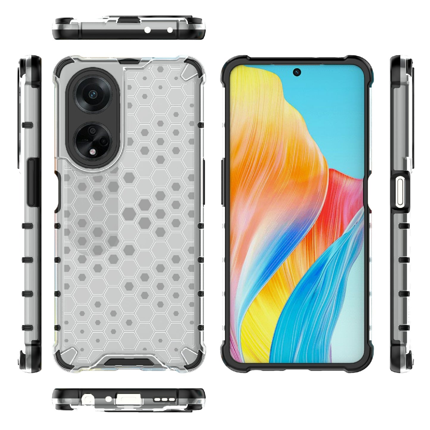 Uniqkart for Oppo A98 5G Anti-drop Phone Case TPU+PC Honeycomb Texture Cover - Red