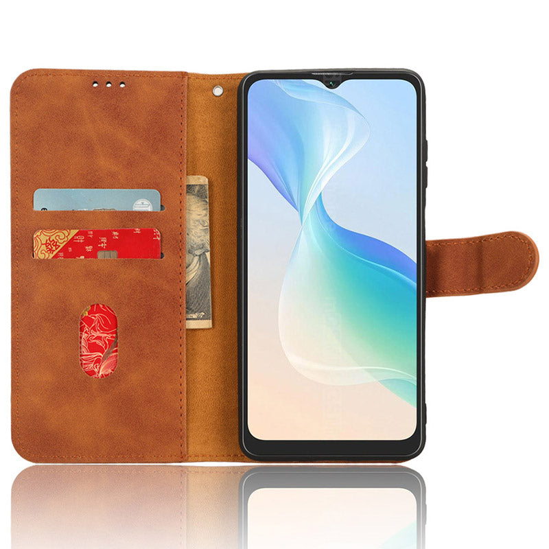 Uniqkart for Blackview Oscal C30 Skin-touch PU Leather Wallet Case Full Protection Stand Phone Cover - Brown