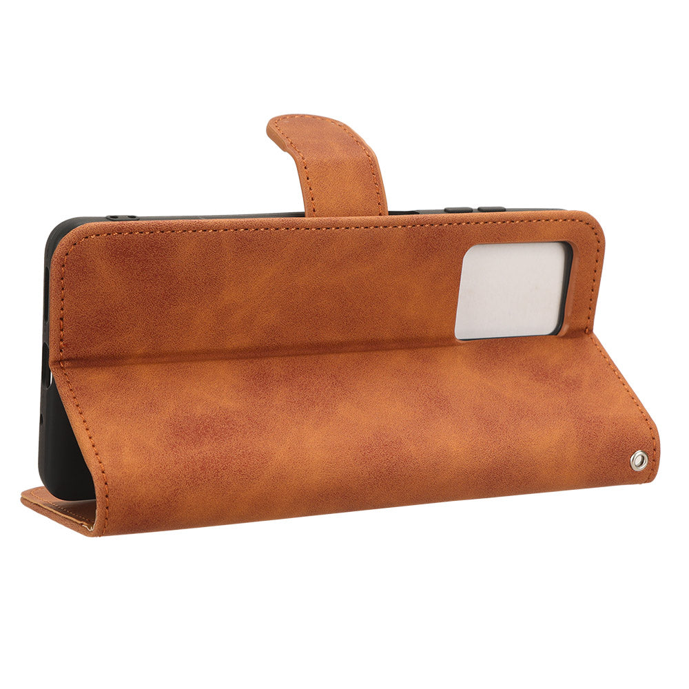 Uniqkart for Blackview Oscal C30 Skin-touch PU Leather Wallet Case Full Protection Stand Phone Cover - Brown