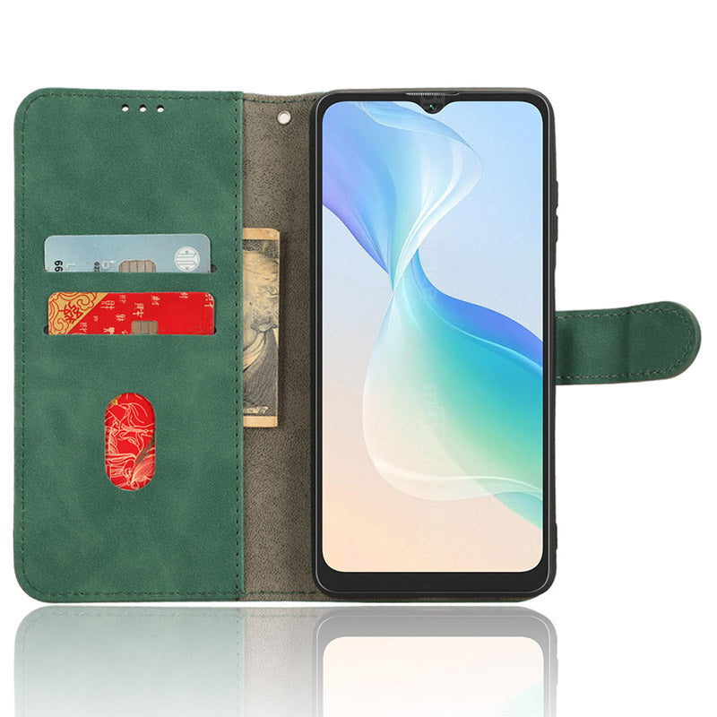 Uniqkart for Blackview Oscal C30 Skin-touch PU Leather Wallet Case Full Protection Stand Phone Cover - Green