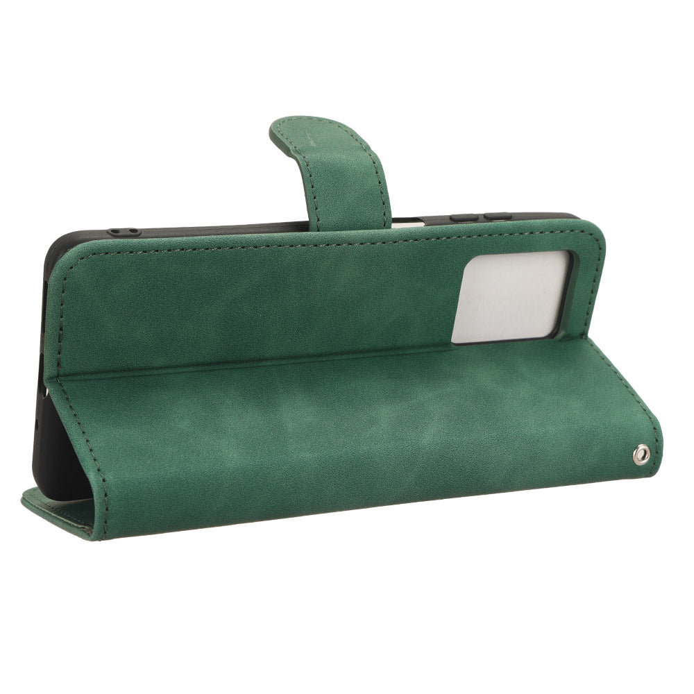 Uniqkart for Blackview Oscal C30 Skin-touch PU Leather Wallet Case Full Protection Stand Phone Cover - Green