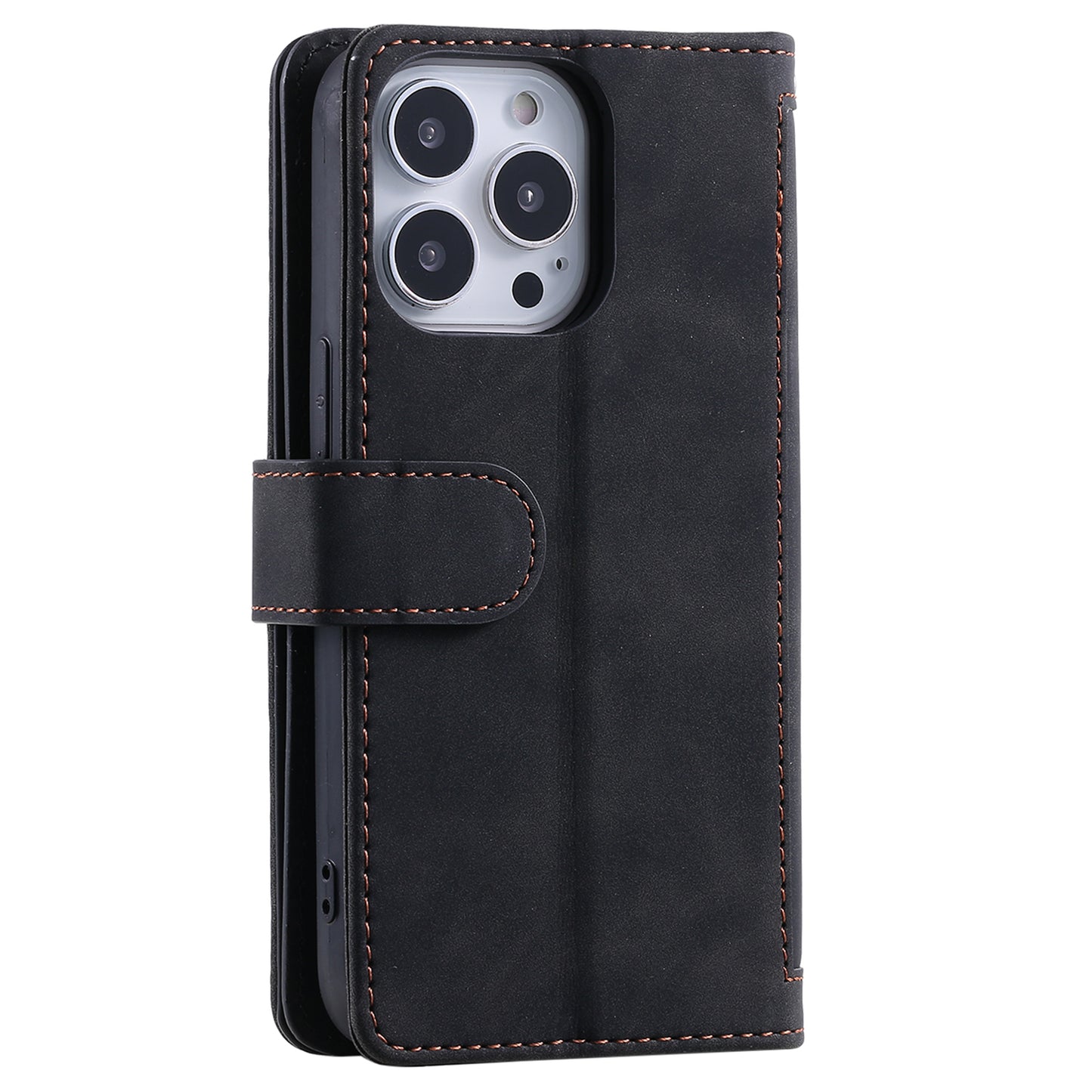 Uniqkart for iPhone 15 Ultra Anti-dust PU Leather Phone Case Zipper Pocket 9 Card Slots Protective Cover - Black