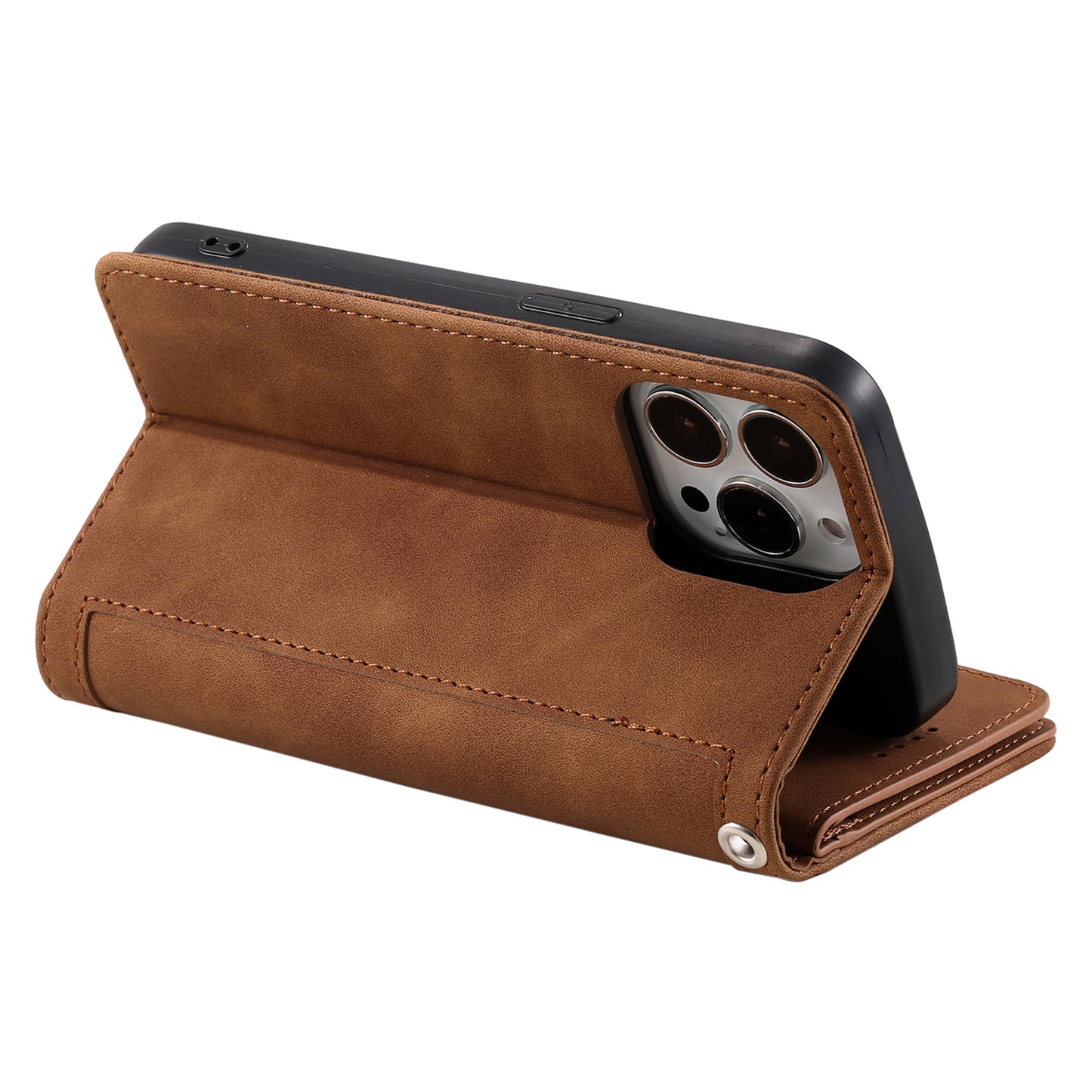 Uniqkart for iPhone 15 Ultra Anti-dust PU Leather Phone Case Zipper Pocket 9 Card Slots Protective Cover - Brown