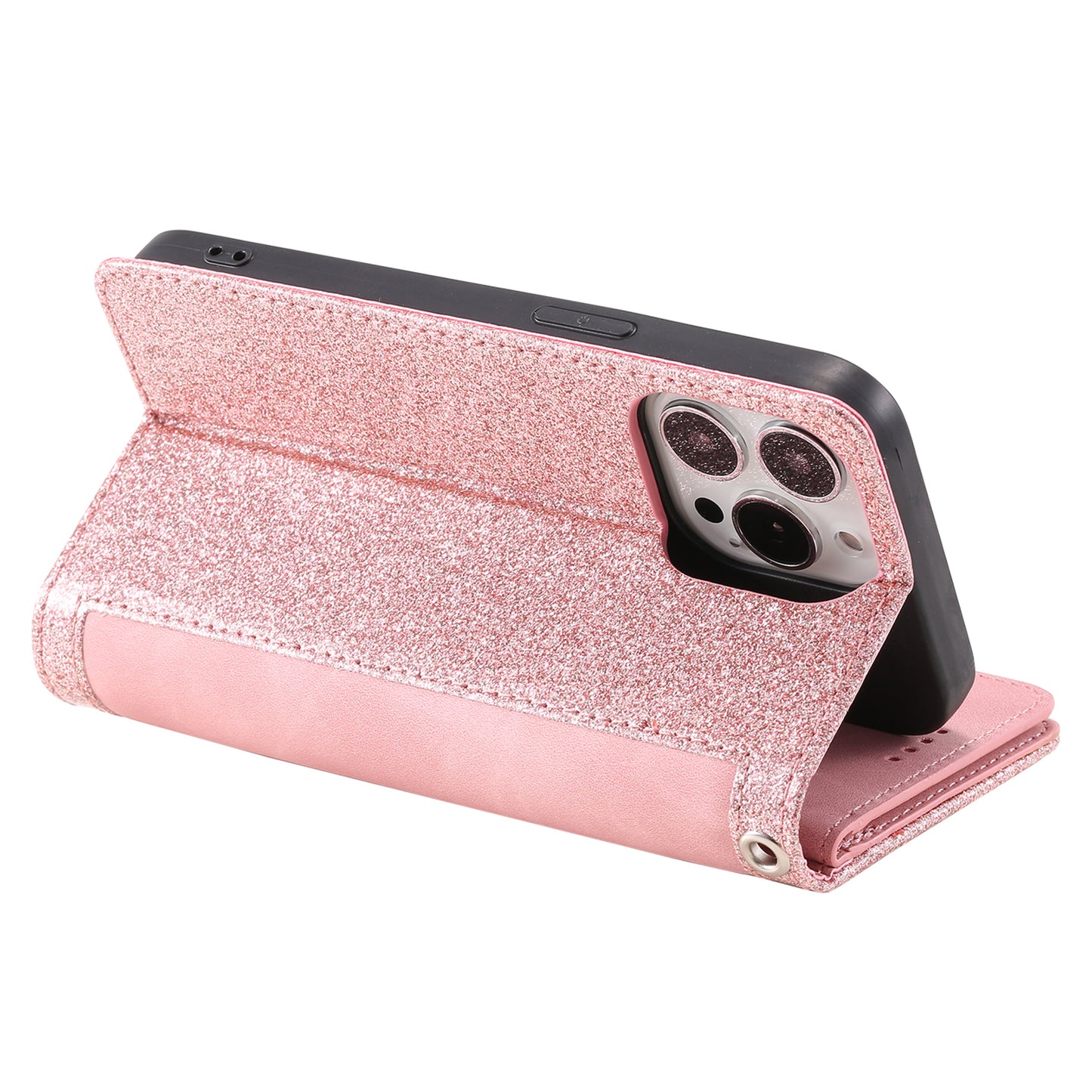 Uniqkart for iPhone 15 Ultra Anti-dust PU Leather Phone Case Zipper Pocket 9 Card Slots Protective Cover - Rose Gold