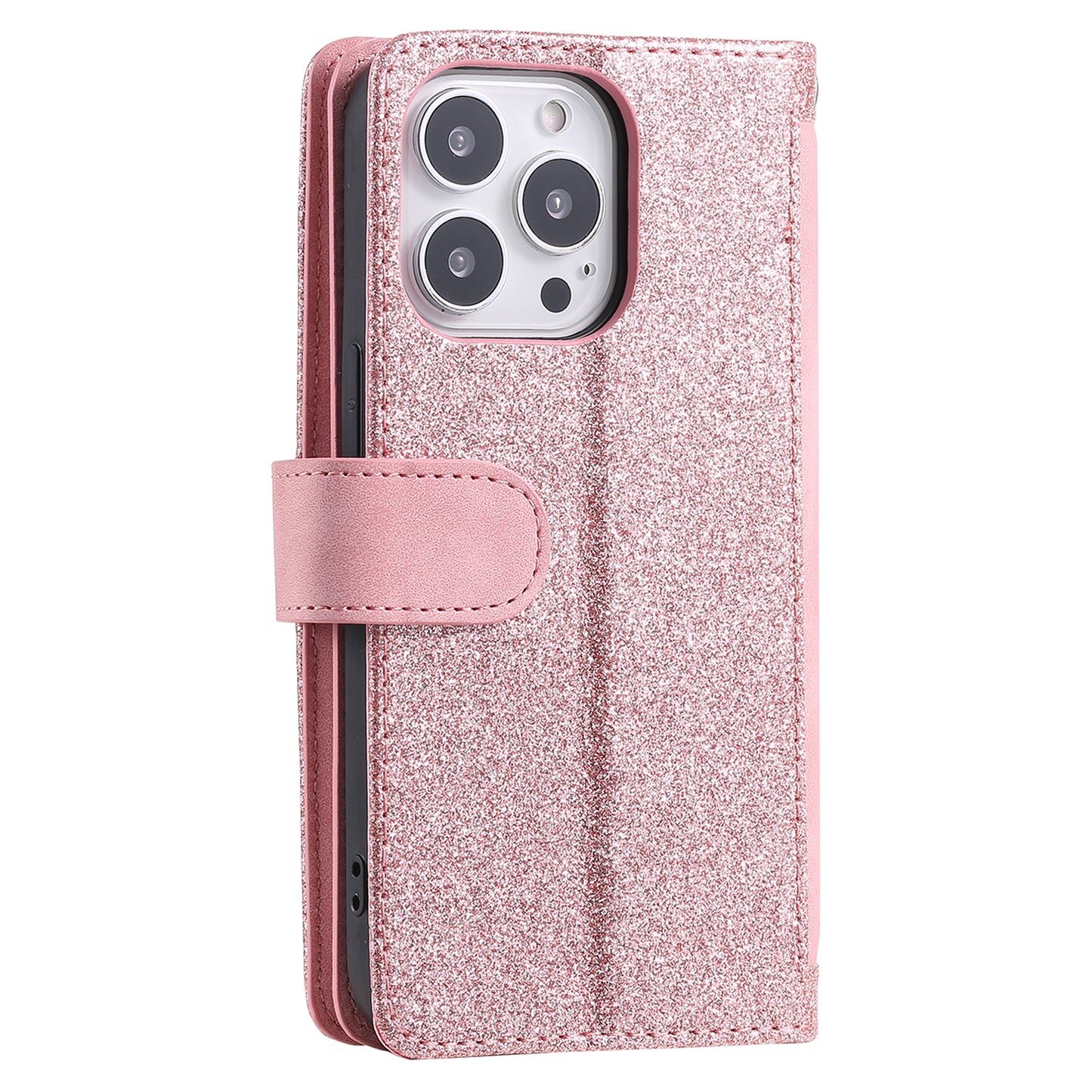 Uniqkart for iPhone 15 Ultra Anti-dust PU Leather Phone Case Zipper Pocket 9 Card Slots Protective Cover - Rose Gold
