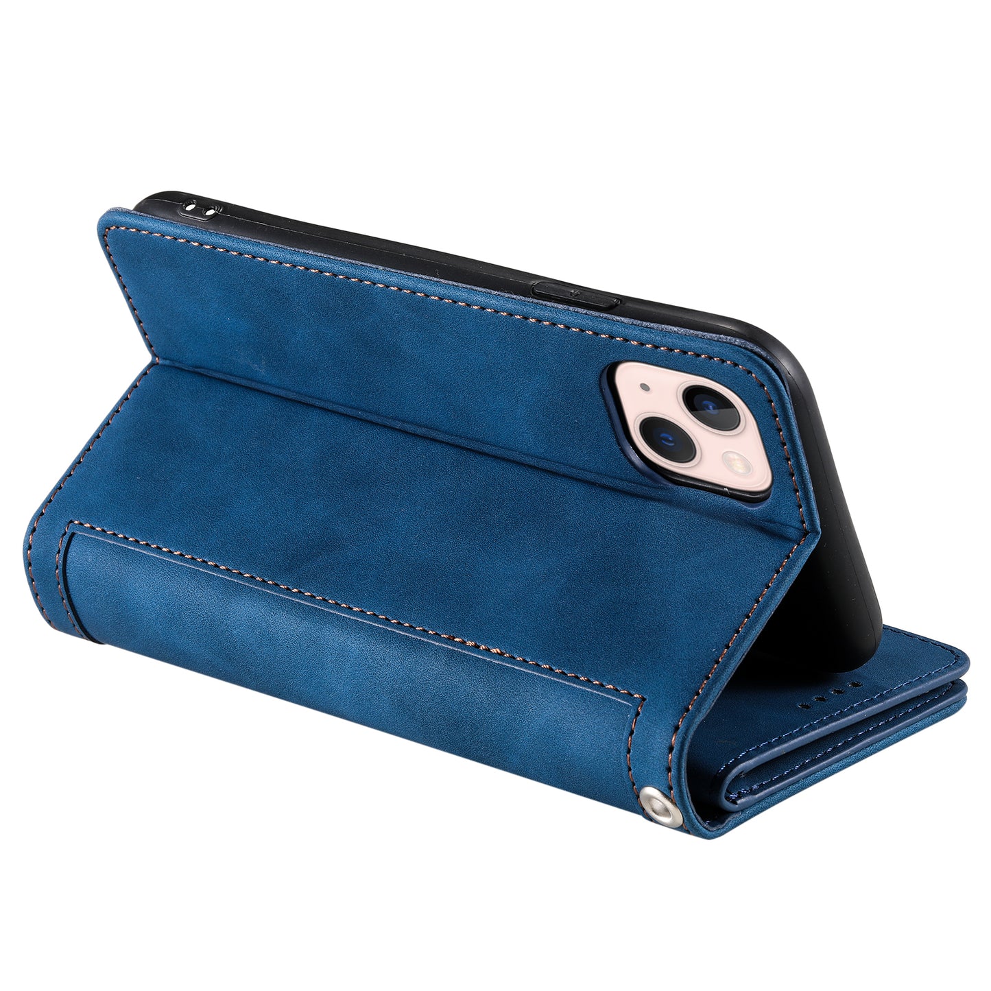 PU Leather Phone Case for iPhone 15 Protective Case Zipper Pocket 9 Card Slots Phone Cover with Strap - Blue