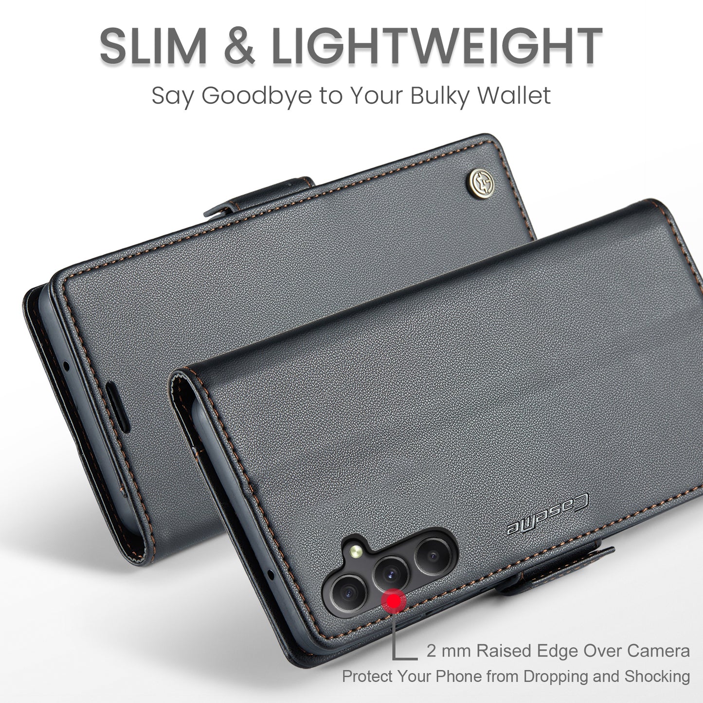 Caseme 023 Series For Samsung Galaxy A24 4G RFID Blocking Phone Case PU Leather Wallet Stand Cover - Black
