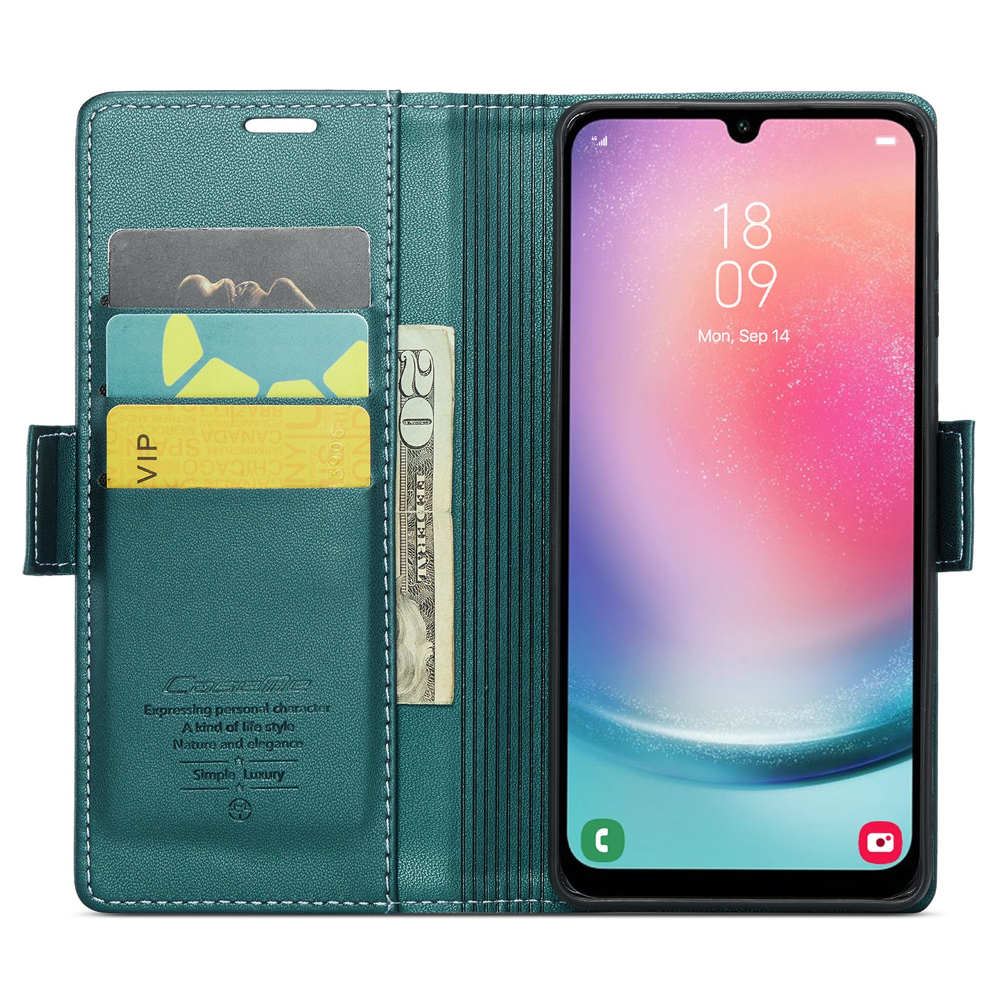 Caseme 023 Series For Samsung Galaxy A24 4G RFID Blocking Phone Case PU Leather Wallet Stand Cover - Green