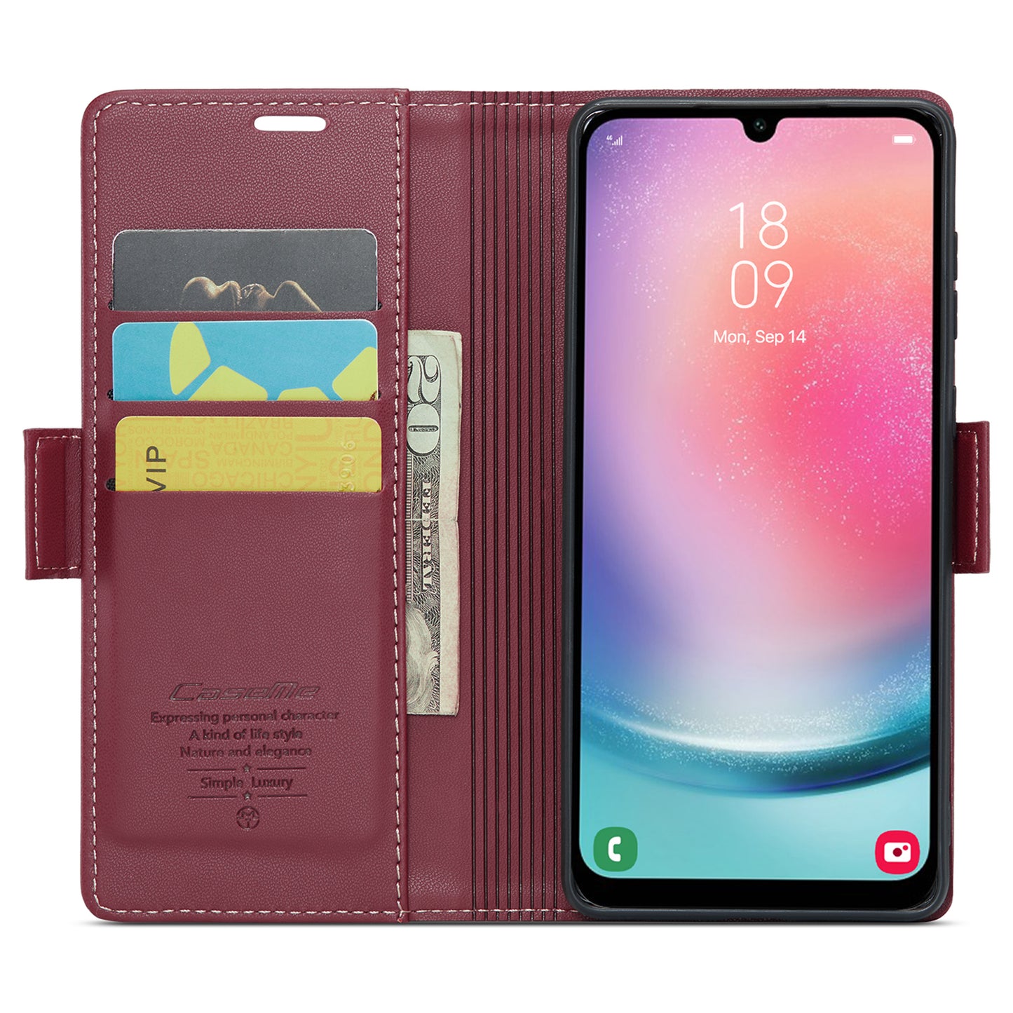 Caseme 023 Series For Samsung Galaxy A24 4G RFID Blocking Phone Case PU Leather Wallet Stand Cover - Red