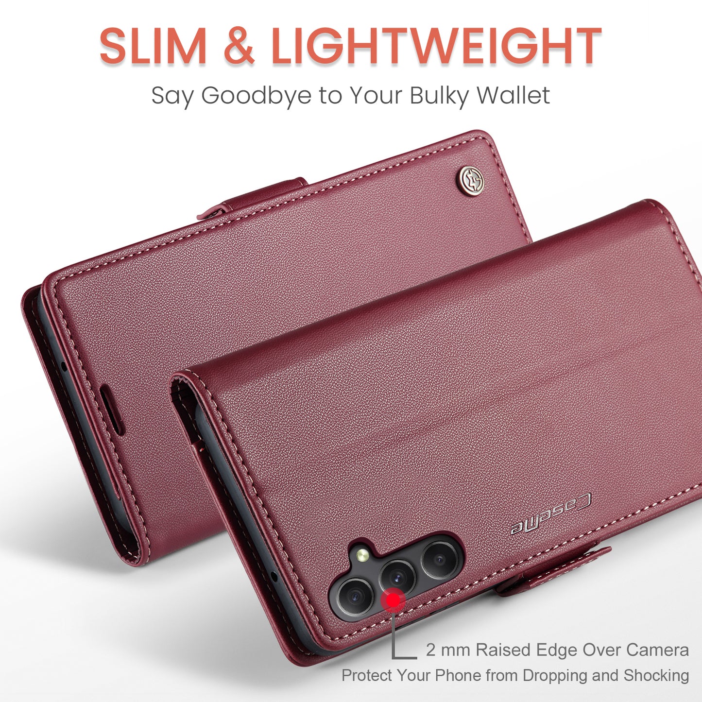 Caseme 023 Series For Samsung Galaxy A24 4G RFID Blocking Phone Case PU Leather Wallet Stand Cover - Red