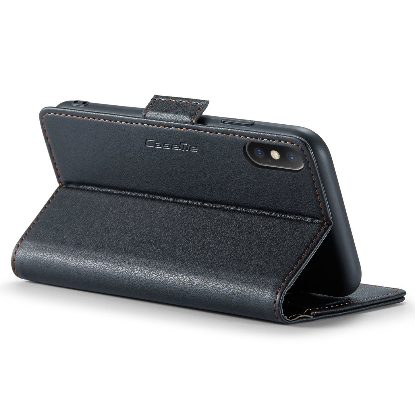 Caseme RFID Blocking Leather Case for iPhone XS , Litchi Texture Stand Wallet Phone Cover - Black