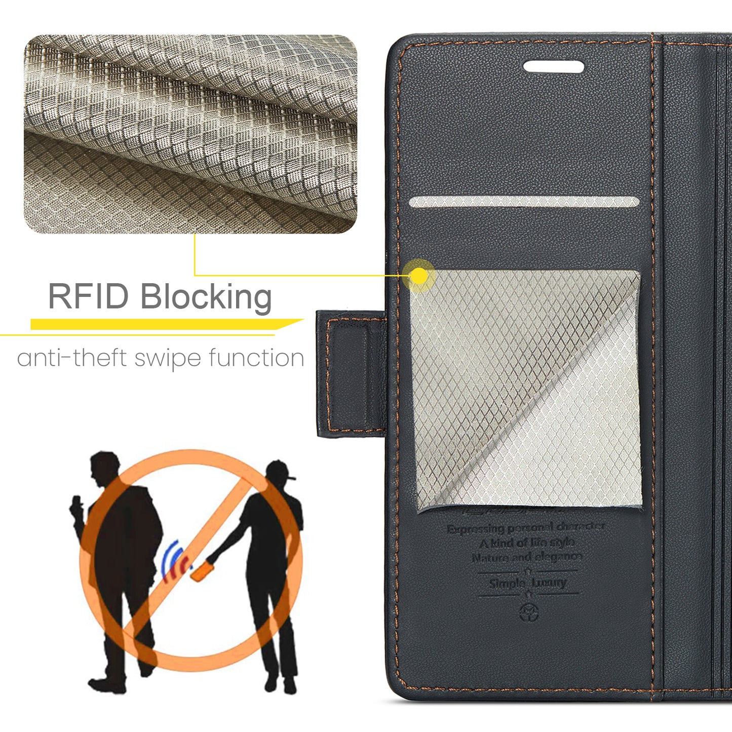 Caseme RFID Blocking Leather Case for iPhone XS , Litchi Texture Stand Wallet Phone Cover - Black