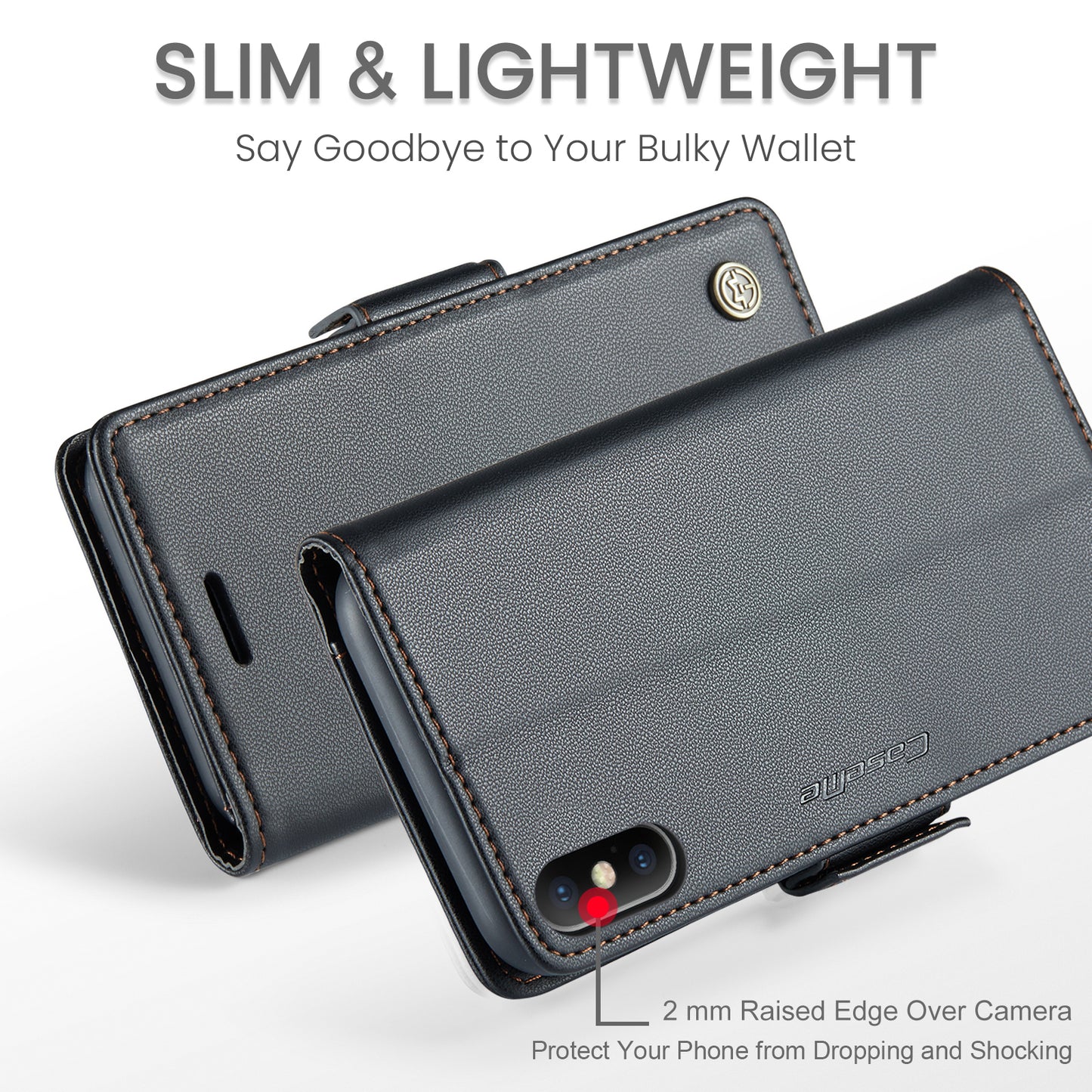Caseme RFID Blocking Leather Case for iPhone XS , Litchi Texture Stand Wallet Phone Cover - Black