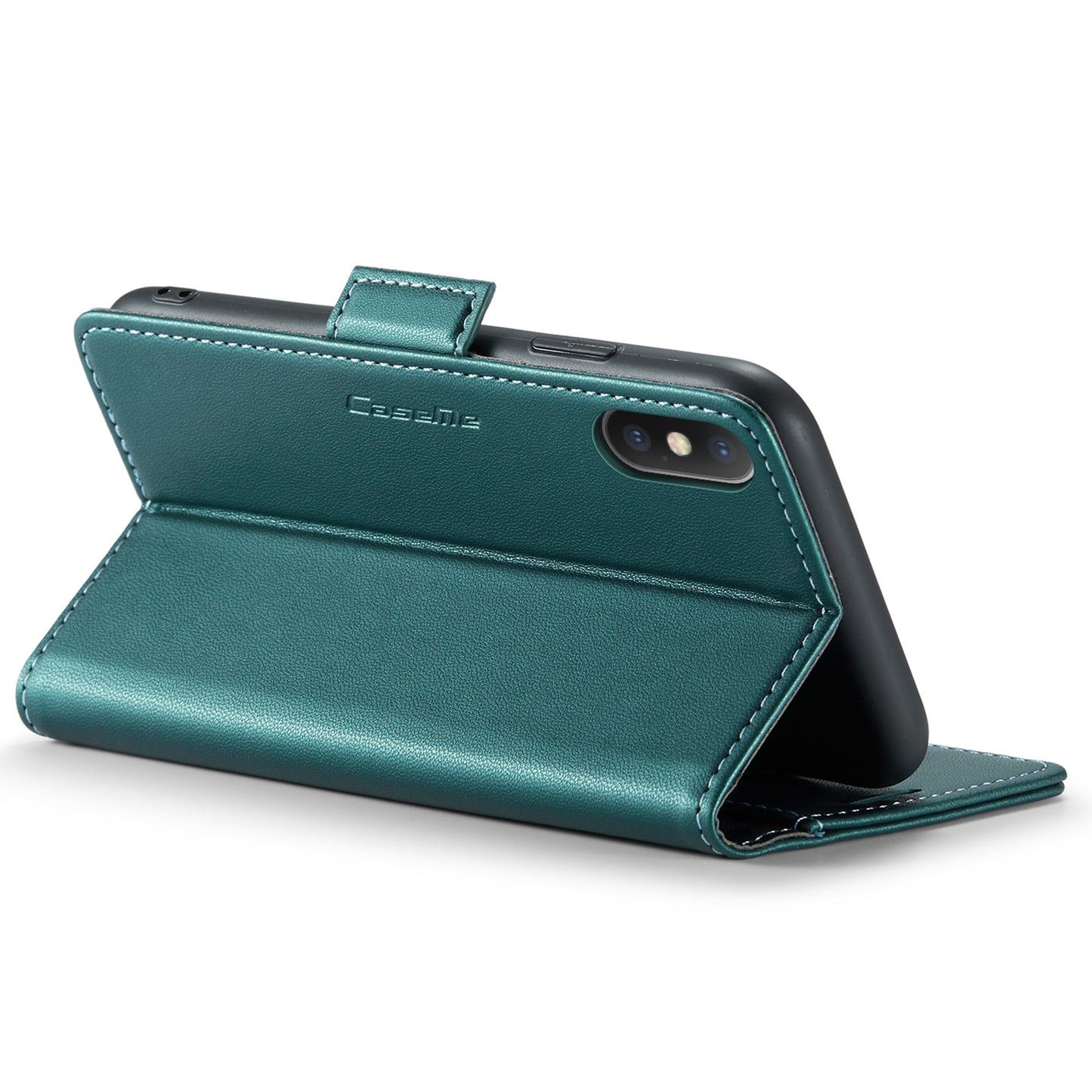 Caseme RFID Blocking Leather Case for iPhone XS , Litchi Texture Stand Wallet Phone Cover - Green