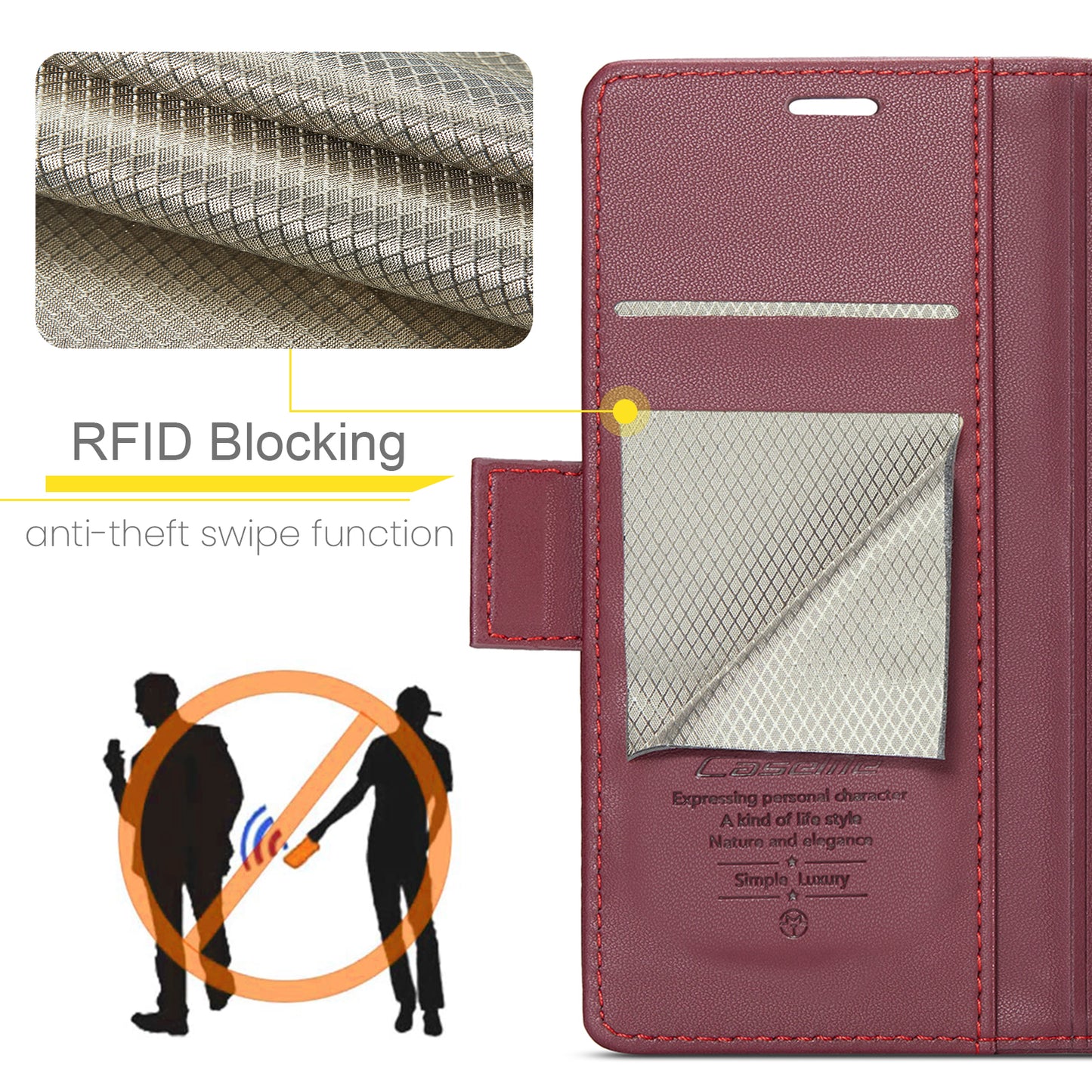Caseme RFID Blocking Leather Case for iPhone XS , Litchi Texture Stand Wallet Phone Cover - Red