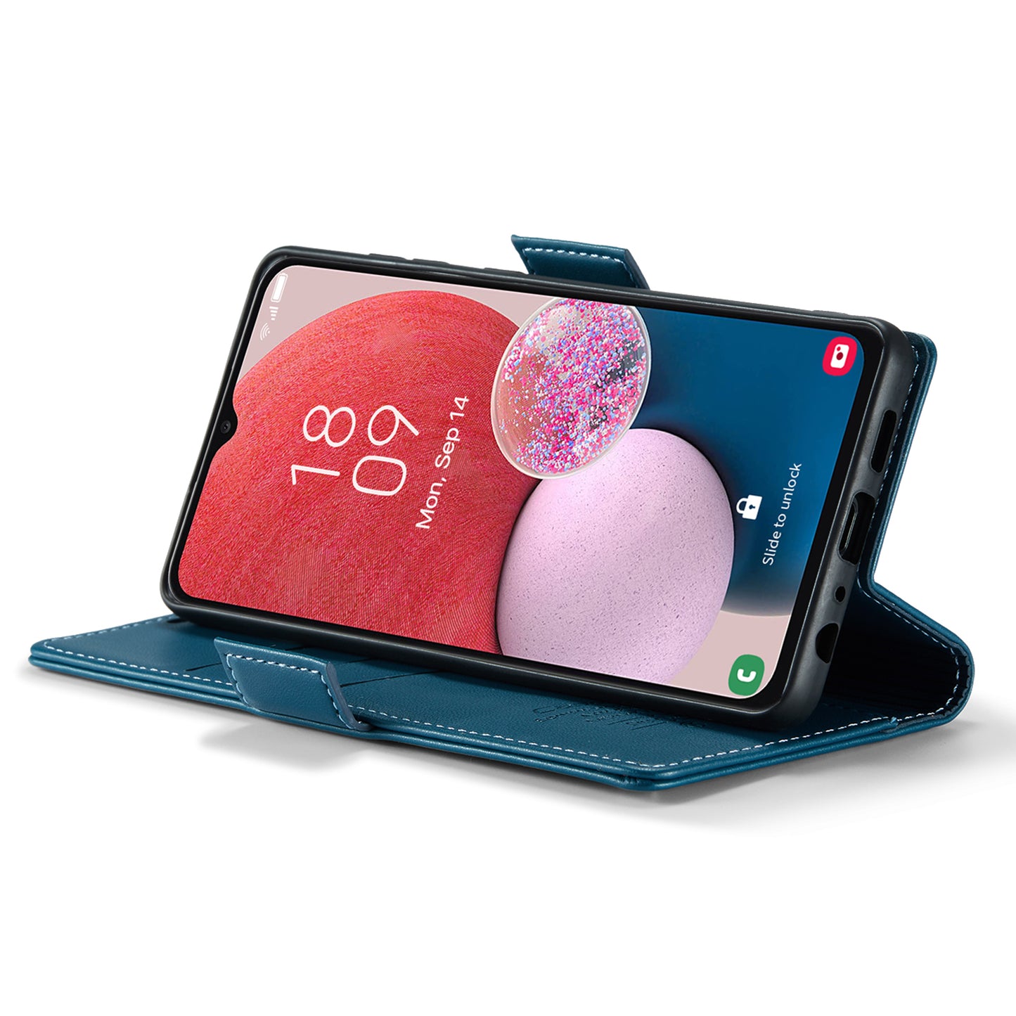 Caseme 023 Series For Samsung Galaxy A13 4G / 5G / A04s 4G / A04 4G / M13 5G Wallet Case RFID Blocking Leather Stand Phone Cover - Blue