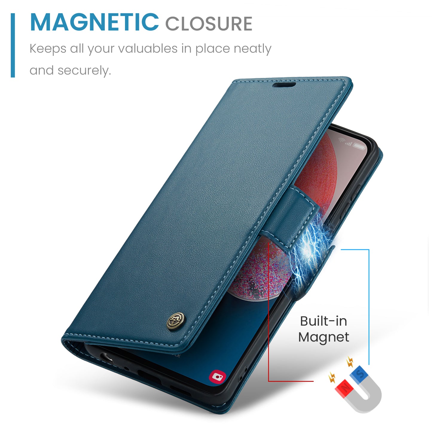 Caseme 023 Series For Samsung Galaxy A13 4G / 5G / A04s 4G / A04 4G / M13 5G Wallet Case RFID Blocking Leather Stand Phone Cover - Blue