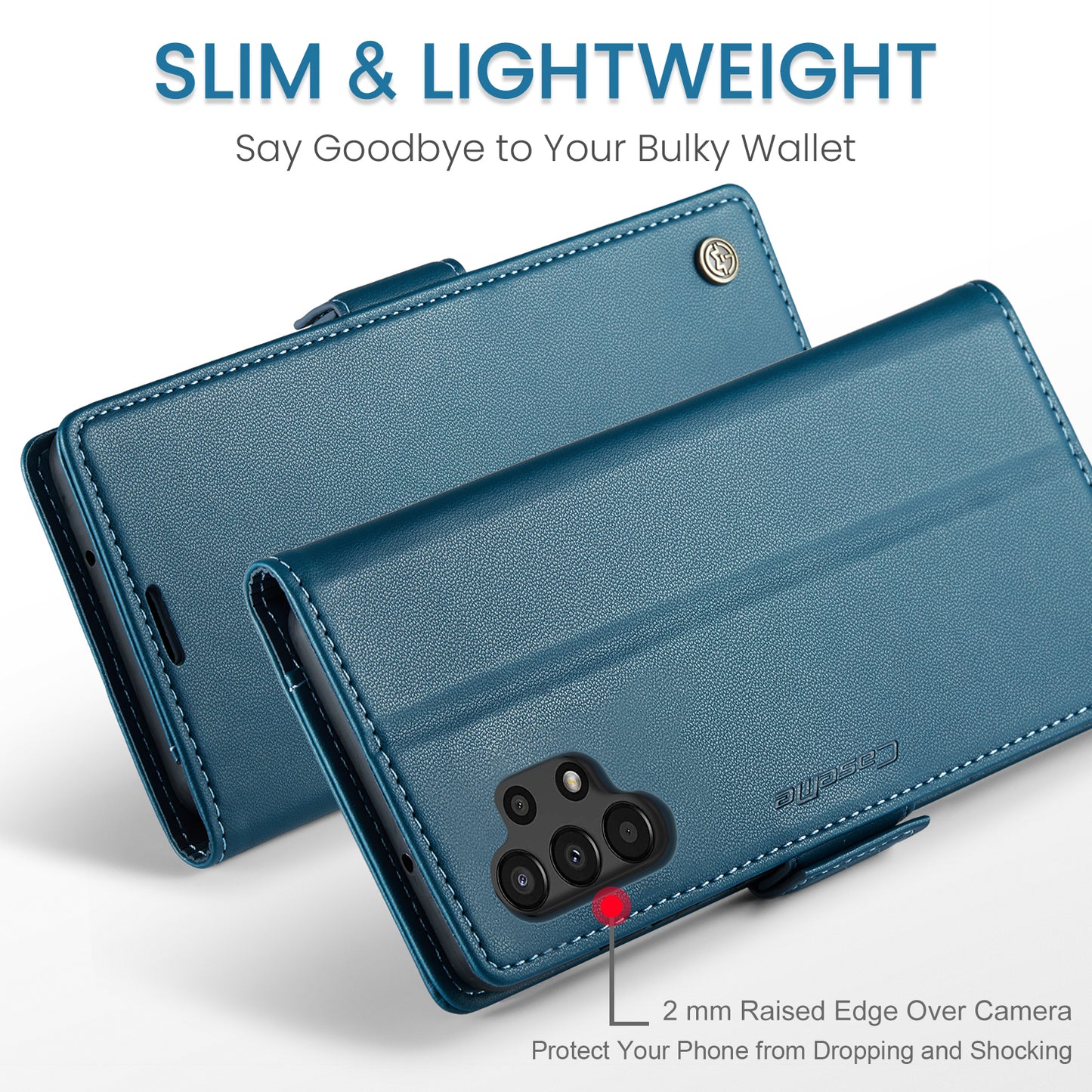 Caseme 023 Series For Samsung Galaxy A13 4G / 5G / A04s 4G / A04 4G / M13 5G Wallet Case RFID Blocking Leather Stand Phone Cover - Blue