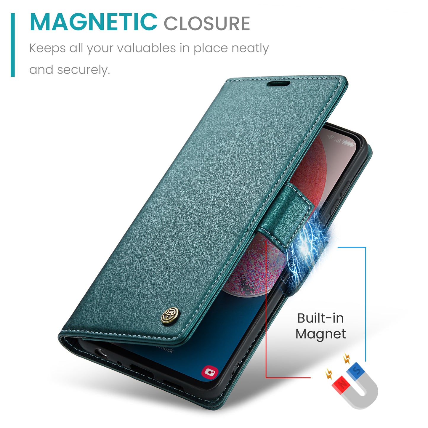 Caseme 023 Series For Samsung Galaxy A13 4G / 5G / A04s 4G / A04 4G / M13 5G Wallet Case RFID Blocking Leather Stand Phone Cover - Green