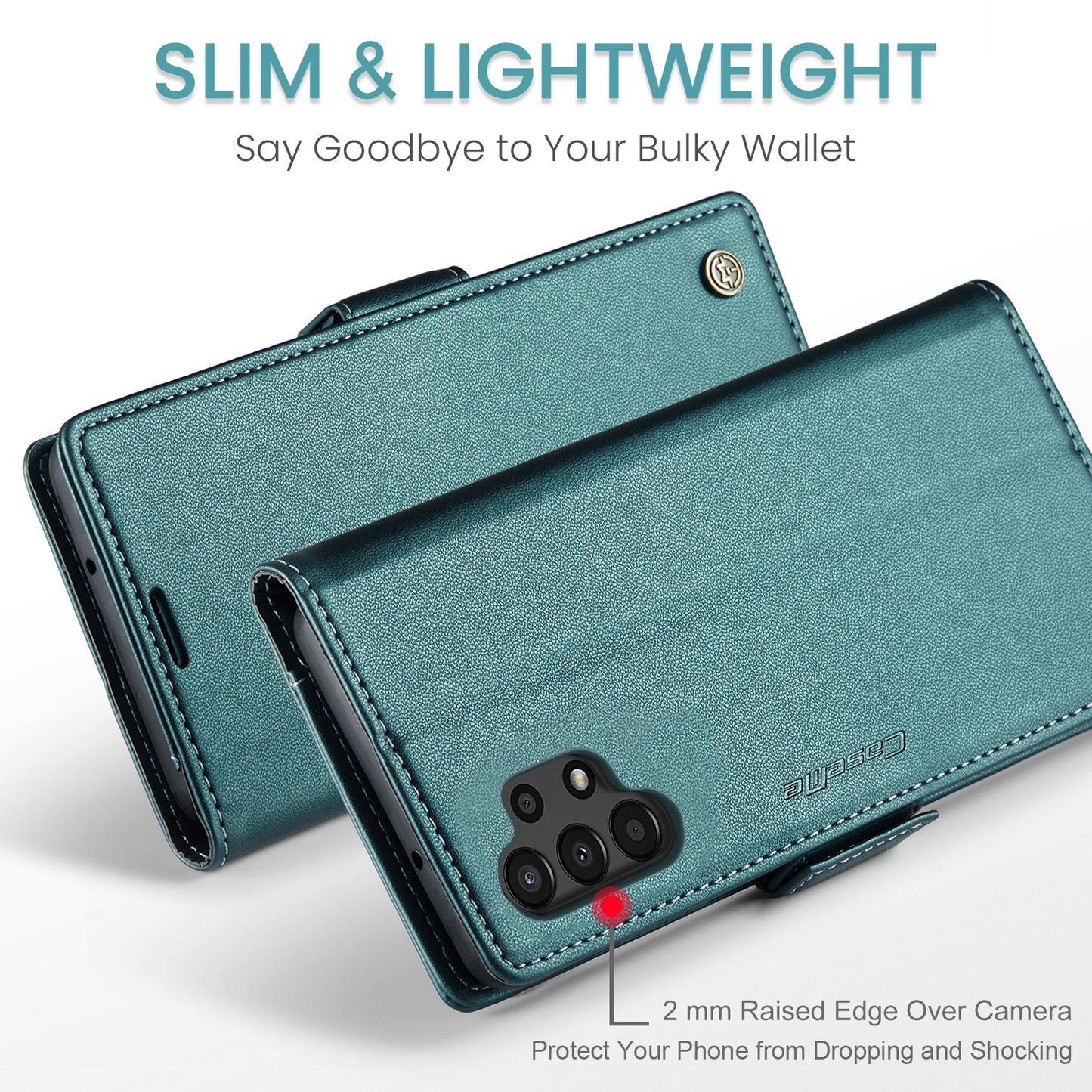 Caseme 023 Series For Samsung Galaxy A13 4G / 5G / A04s 4G / A04 4G / M13 5G Wallet Case RFID Blocking Leather Stand Phone Cover - Green