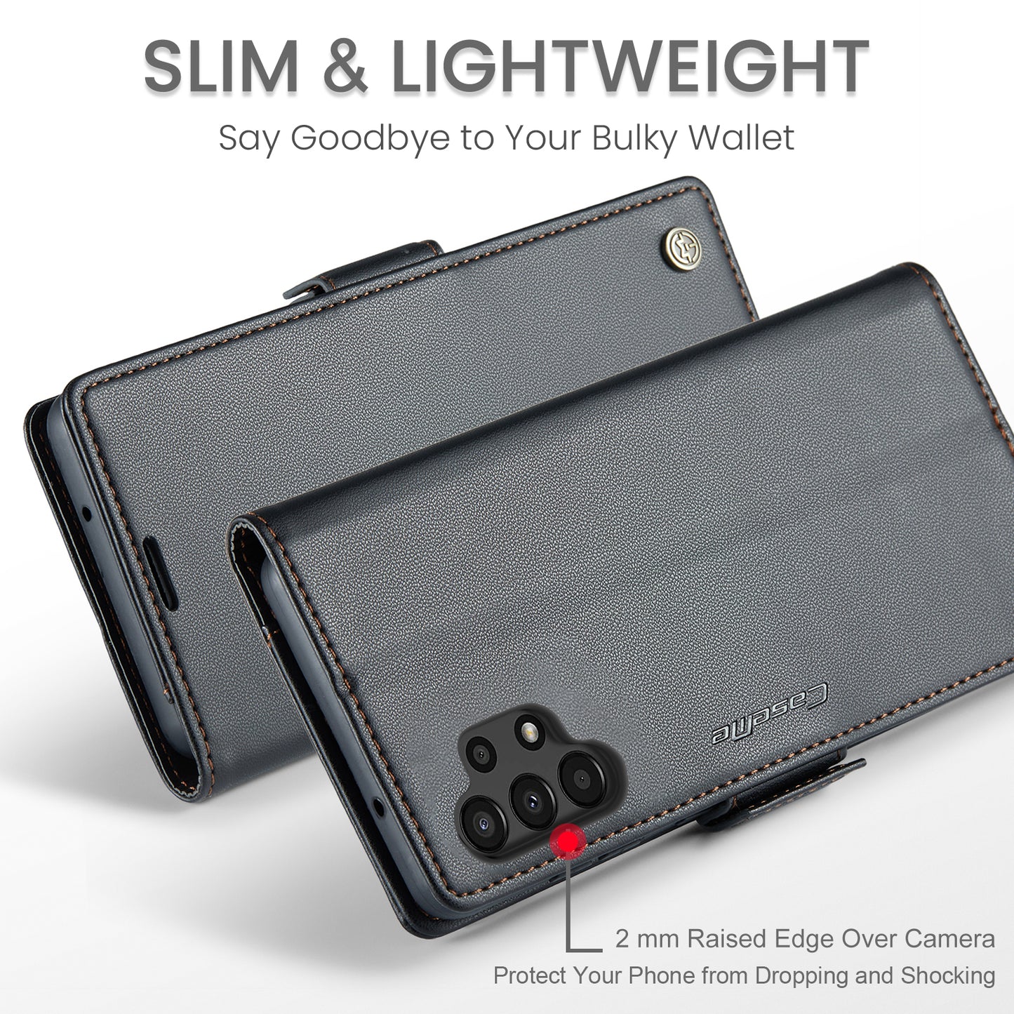 Caseme 023 Series For Samsung Galaxy A13 4G / 5G / A04s 4G / A04 4G / M13 5G Wallet Case RFID Blocking Leather Stand Phone Cover - Black