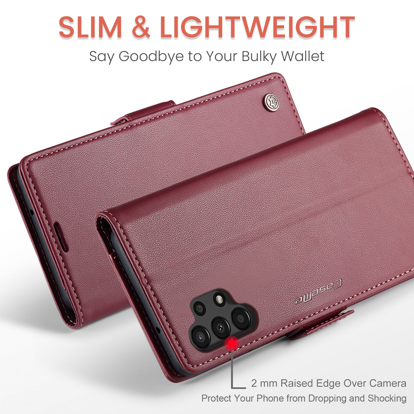 Caseme 023 Series For Samsung Galaxy A13 4G / 5G / A04s 4G / A04 4G / M13 5G Wallet Case RFID Blocking Leather Stand Phone Cover - Red