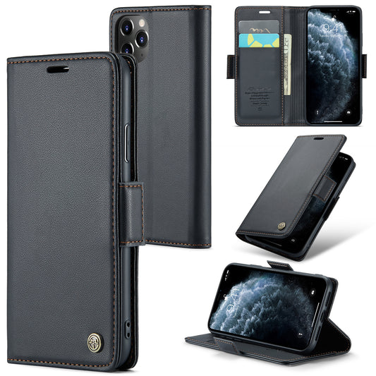 Caseme 023 Series Stand Leather Phone Case for iPhone 11 Pro , RFID Blocking Litchi Texture Wallet Cover - Black