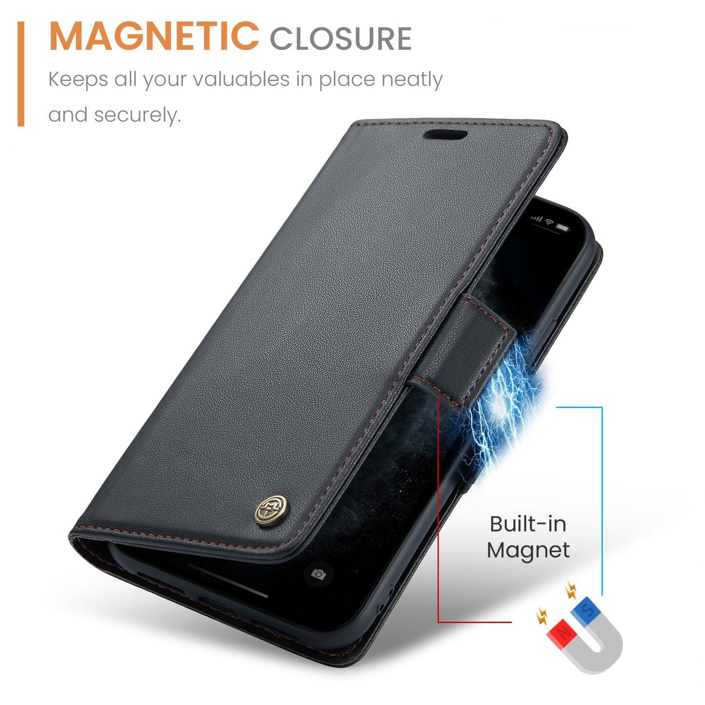 Caseme 023 Series Stand Leather Phone Case for iPhone 11 Pro , RFID Blocking Litchi Texture Wallet Cover - Black