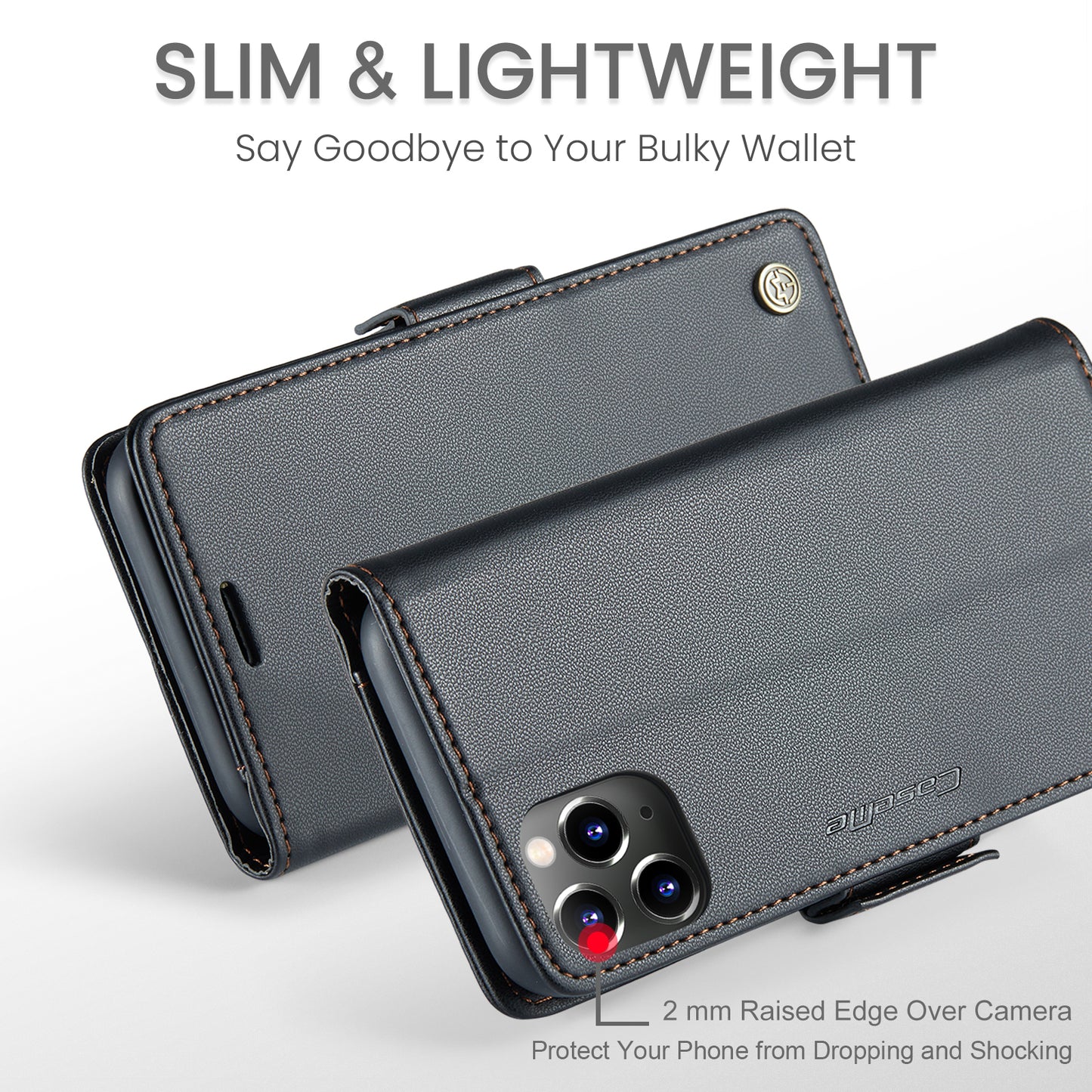 Caseme 023 Series Stand Leather Phone Case for iPhone 11 Pro , RFID Blocking Litchi Texture Wallet Cover - Black