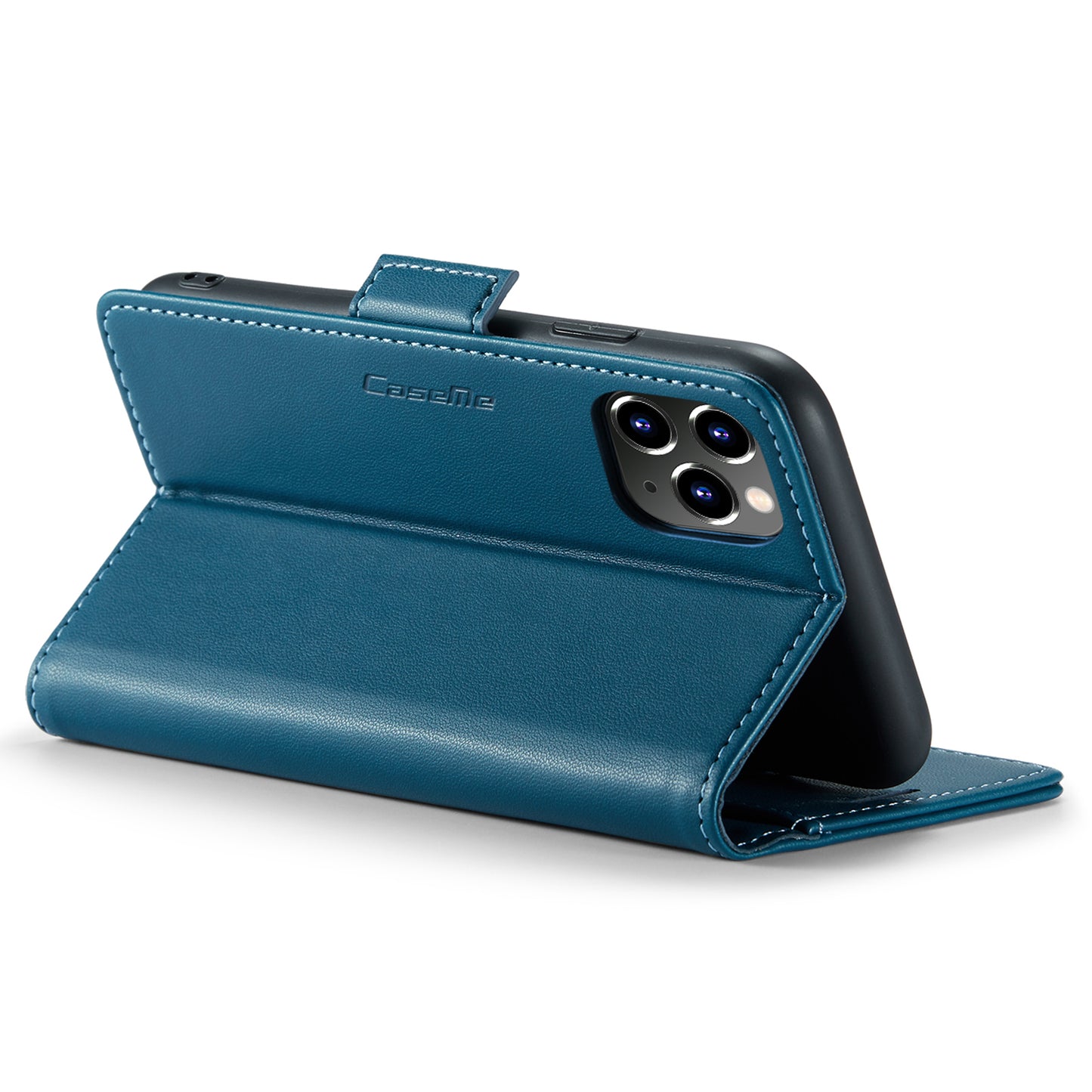 Caseme 023 Series Stand Leather Phone Case for iPhone 11 Pro , RFID Blocking Litchi Texture Wallet Cover - Blue