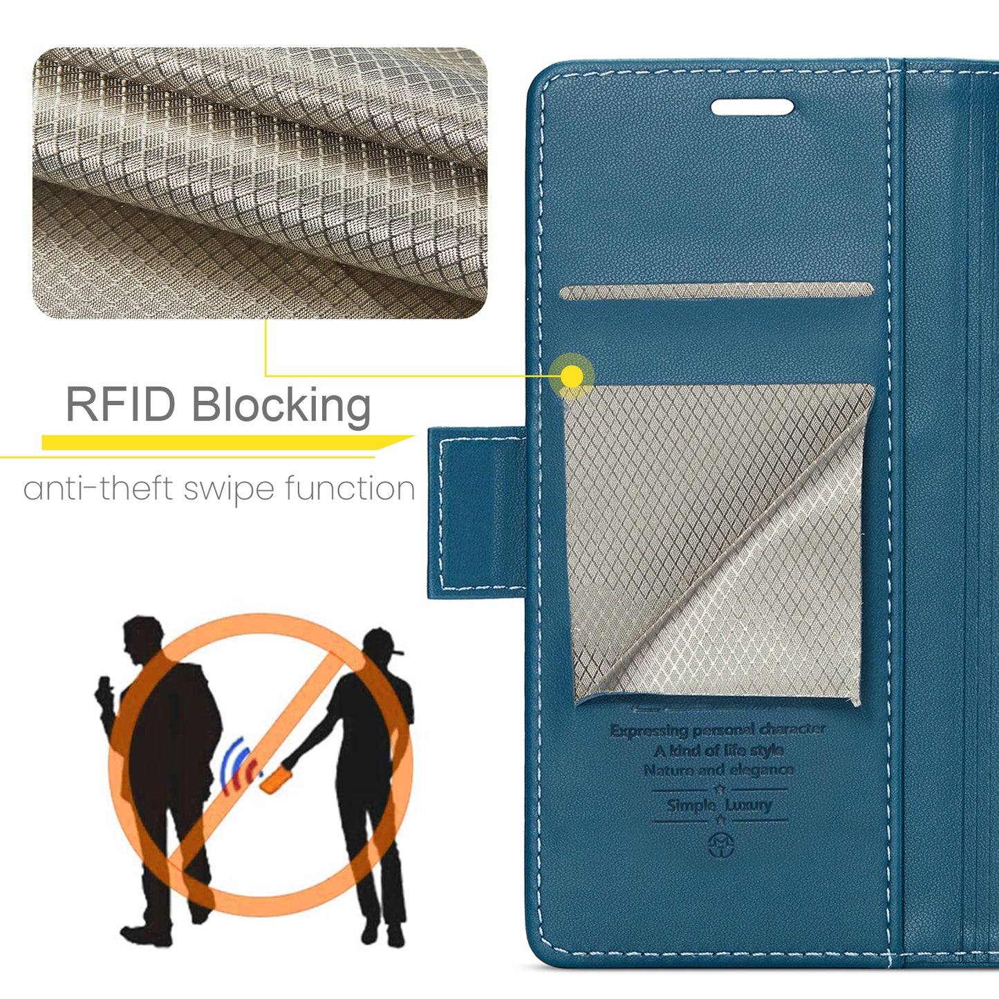 Caseme 023 Series Stand Leather Phone Case for iPhone 11 Pro , RFID Blocking Litchi Texture Wallet Cover - Blue
