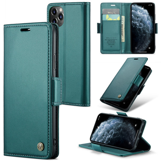 Caseme 023 Series Stand Leather Phone Case for iPhone 11 Pro , RFID Blocking Litchi Texture Wallet Cover - Green