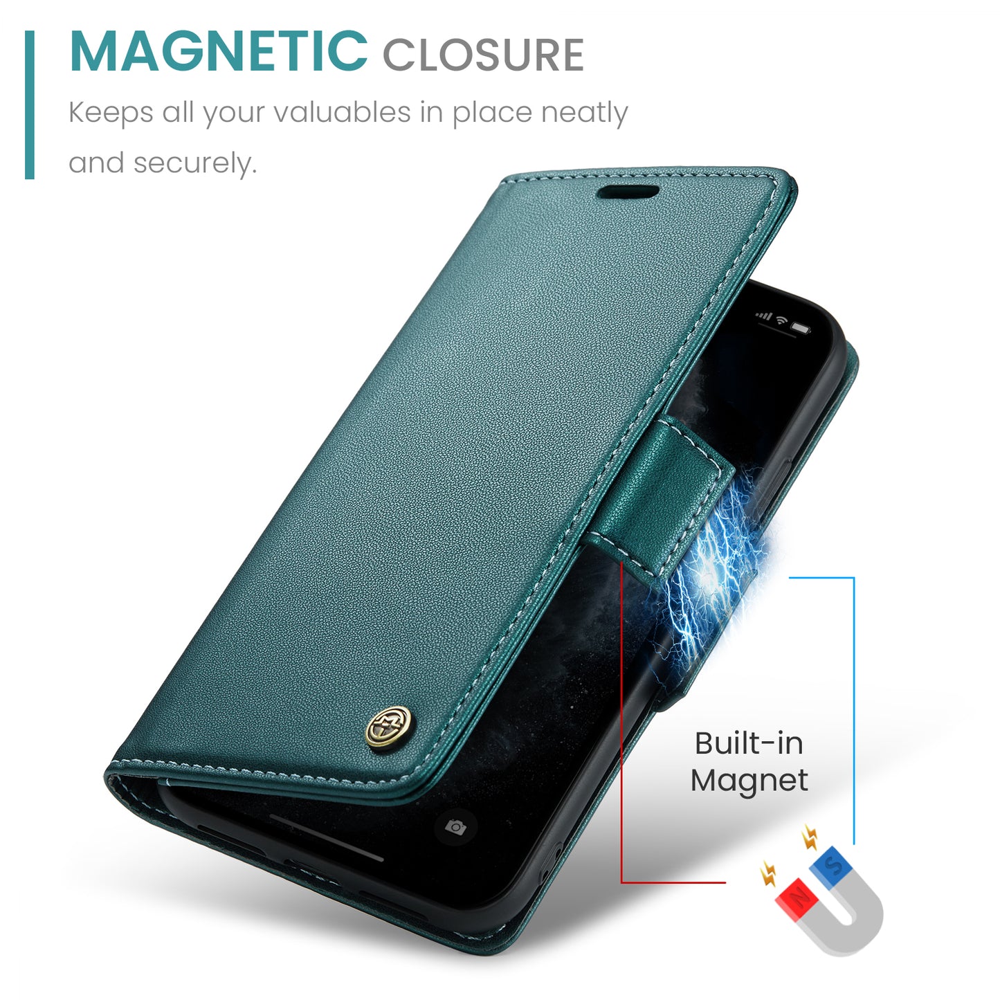 Caseme 023 Series Stand Leather Phone Case for iPhone 11 Pro , RFID Blocking Litchi Texture Wallet Cover - Green