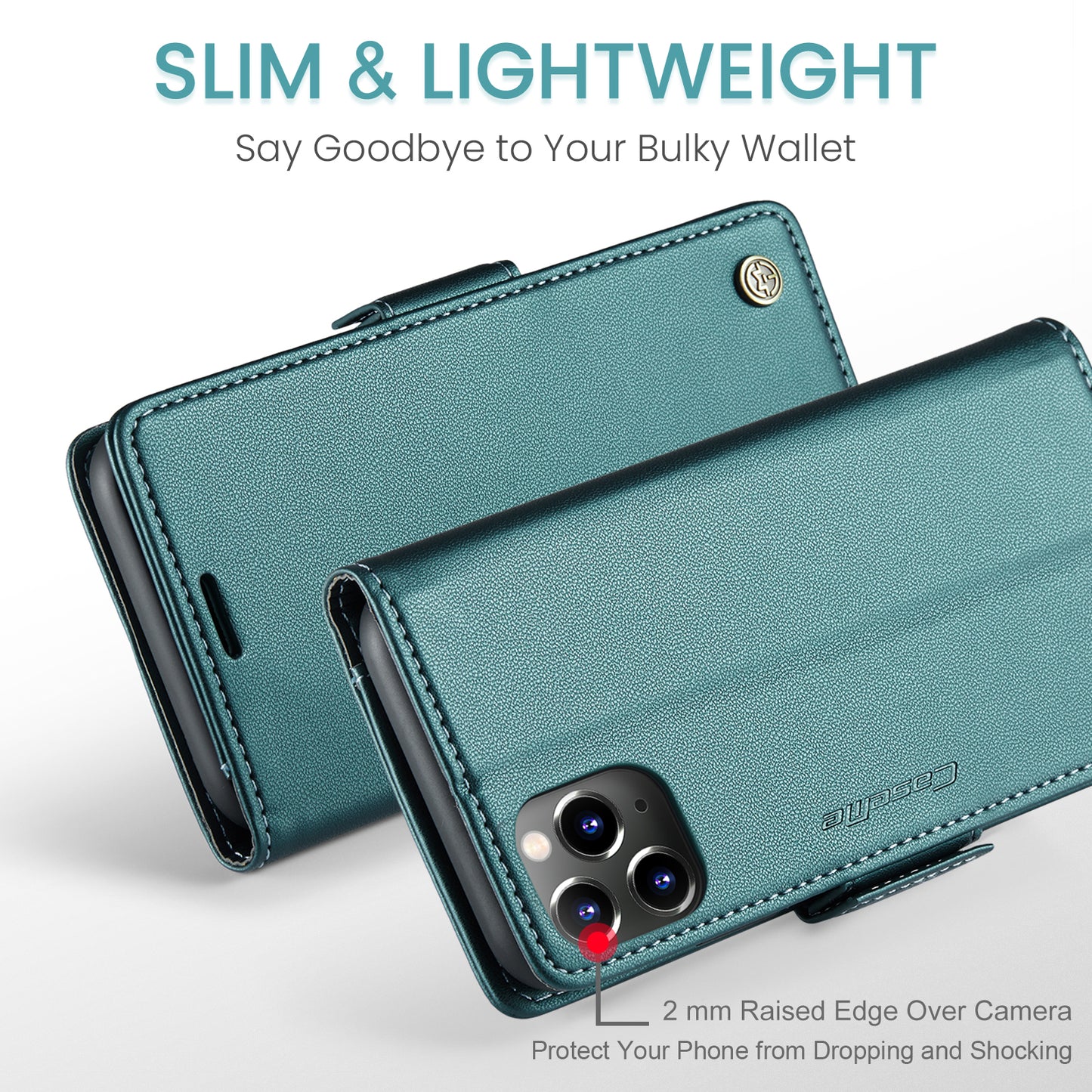 Caseme 023 Series Stand Leather Phone Case for iPhone 11 Pro , RFID Blocking Litchi Texture Wallet Cover - Green