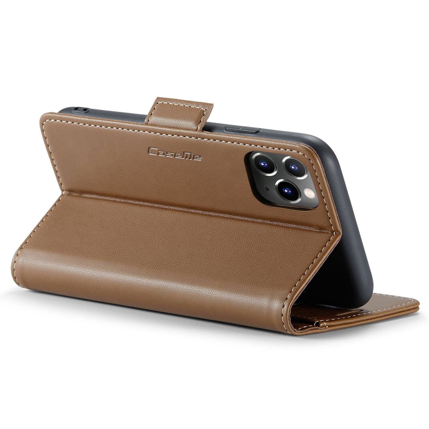 Caseme 023 Series Stand Leather Phone Case for iPhone 11 Pro , RFID Blocking Litchi Texture Wallet Cover - Brown
