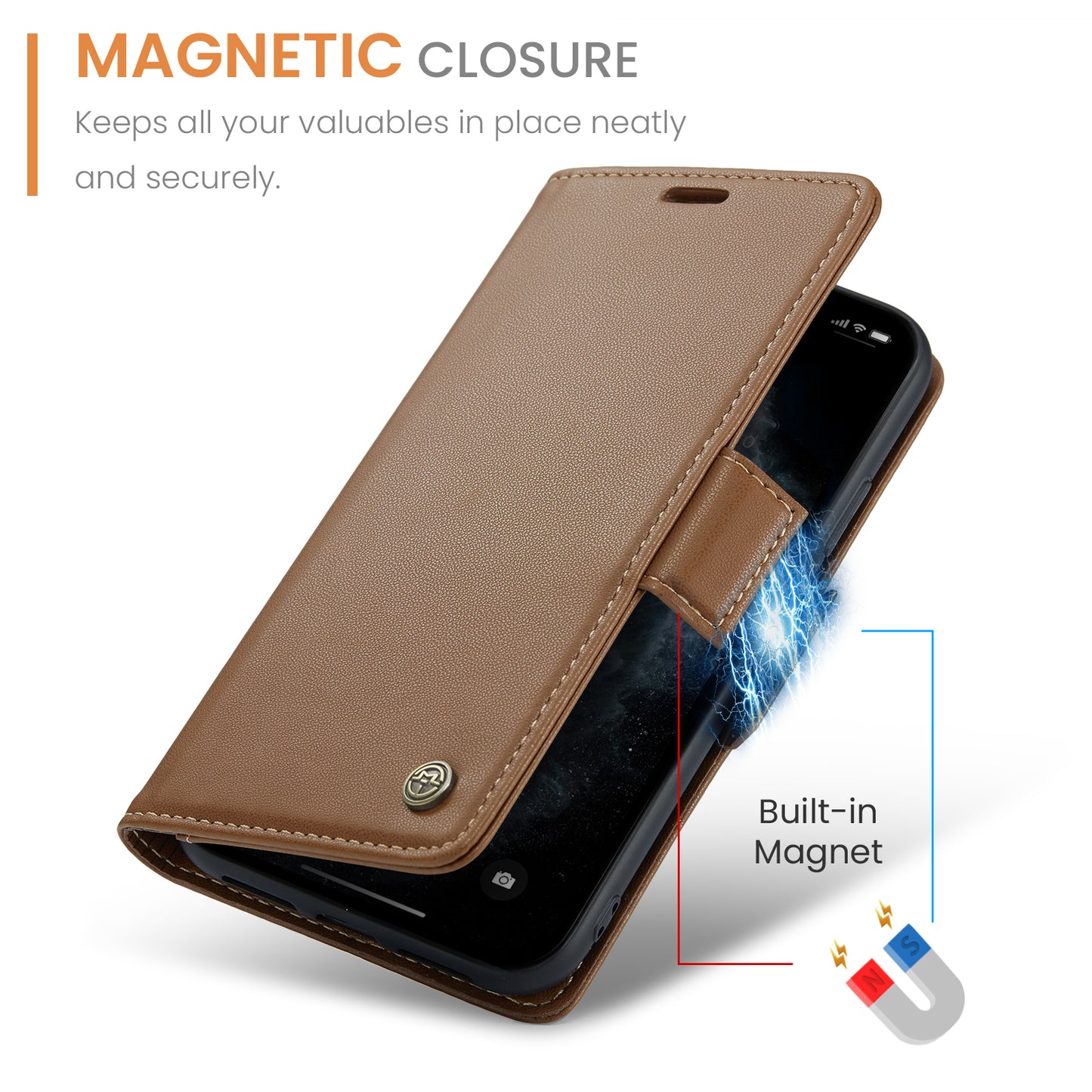 Caseme 023 Series Stand Leather Phone Case for iPhone 11 Pro , RFID Blocking Litchi Texture Wallet Cover - Brown