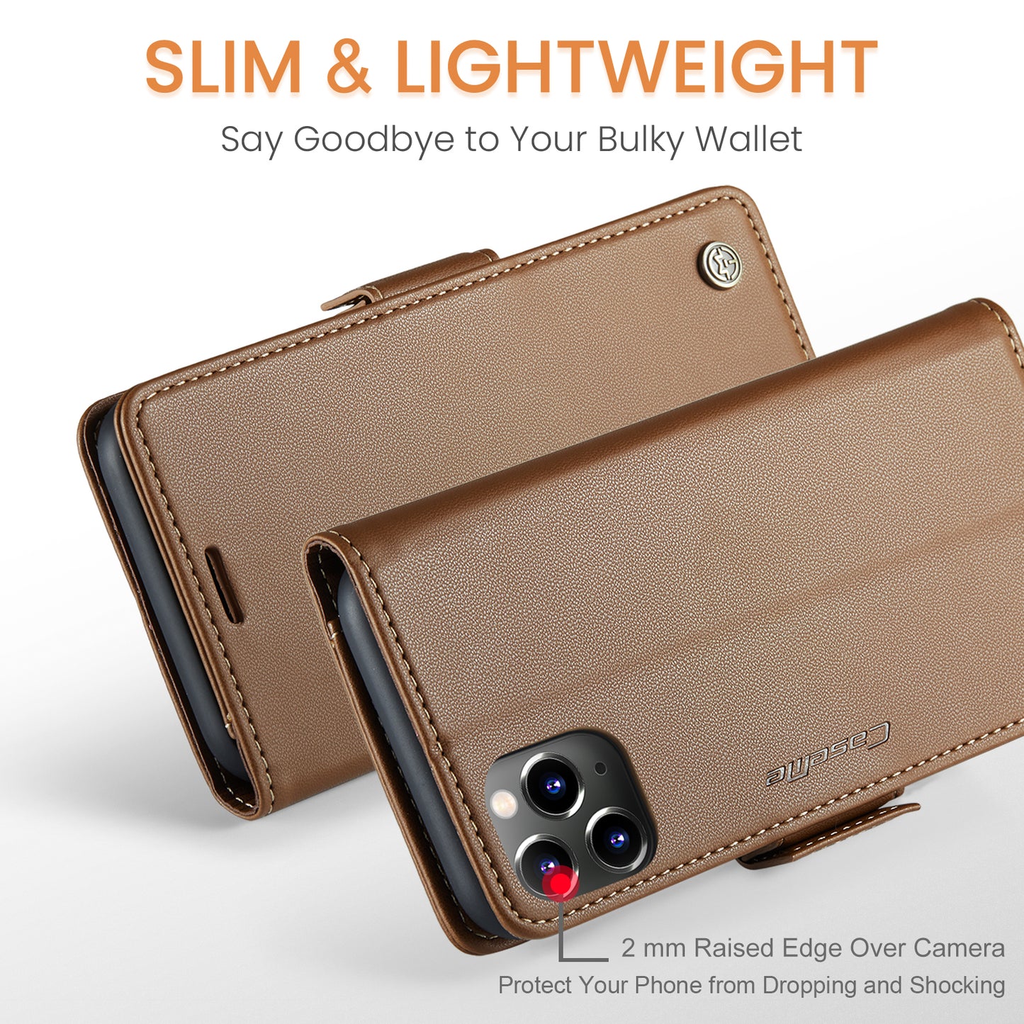 Caseme 023 Series Stand Leather Phone Case for iPhone 11 Pro , RFID Blocking Litchi Texture Wallet Cover - Brown