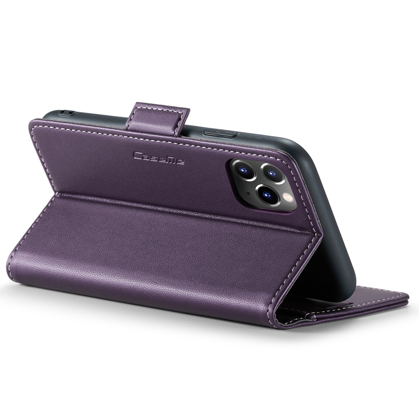 Caseme 023 Series Stand Leather Phone Case for iPhone 11 Pro , RFID Blocking Litchi Texture Wallet Cover - Purple