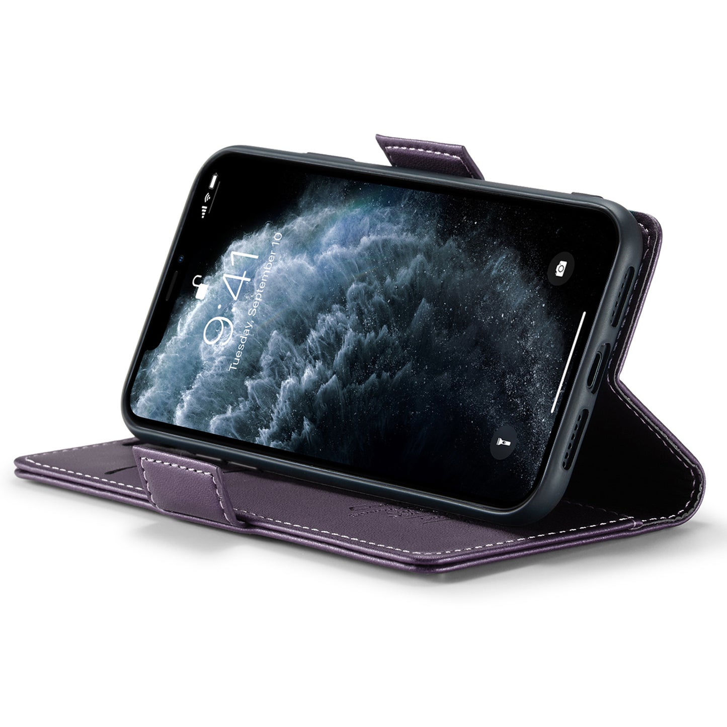 Caseme 023 Series Stand Leather Phone Case for iPhone 11 Pro , RFID Blocking Litchi Texture Wallet Cover - Purple