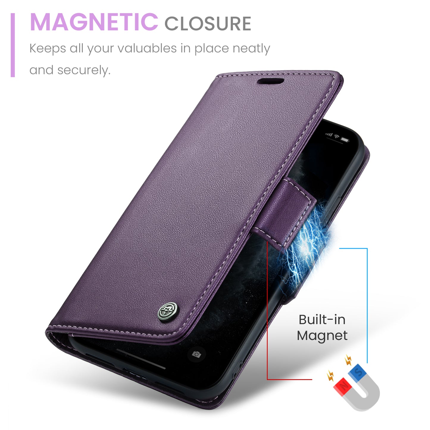 Caseme 023 Series Stand Leather Phone Case for iPhone 11 Pro , RFID Blocking Litchi Texture Wallet Cover - Purple