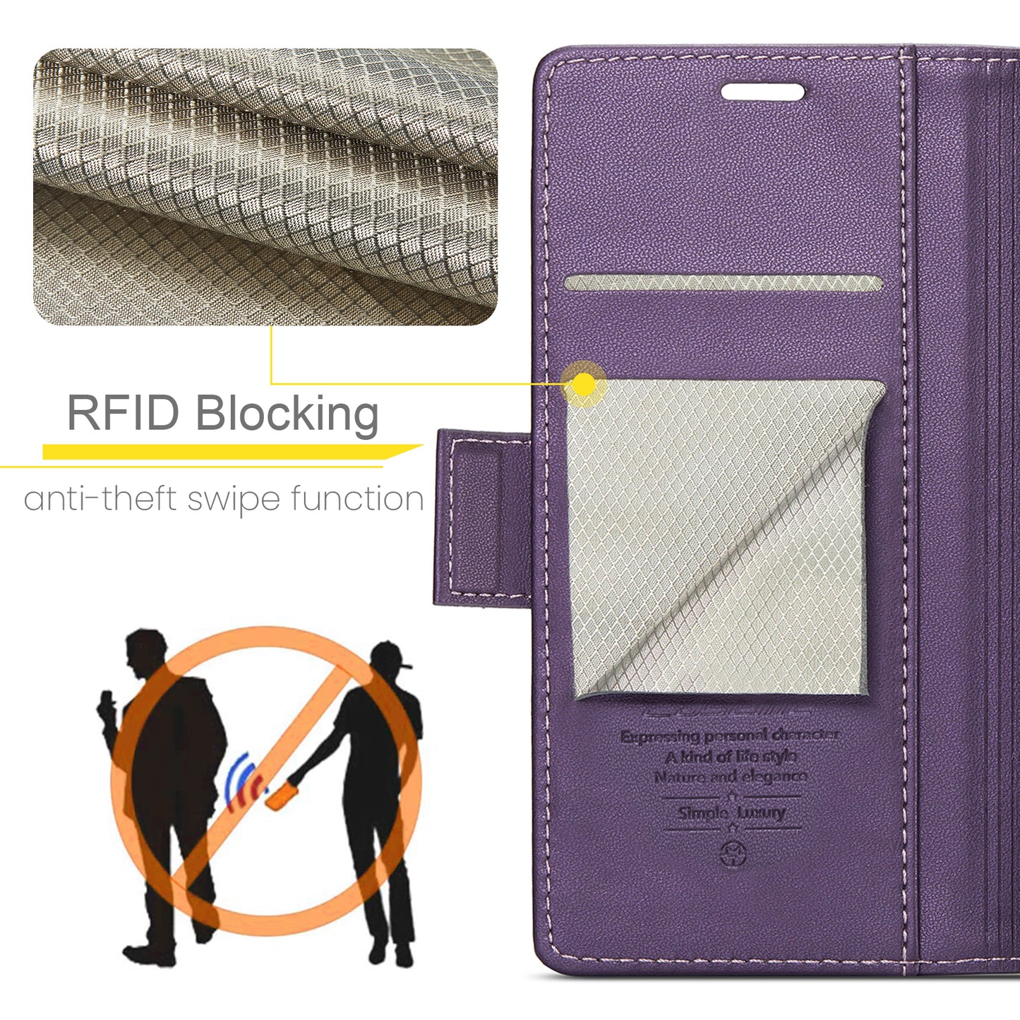 Caseme 023 Series Stand Leather Phone Case for iPhone 11 Pro , RFID Blocking Litchi Texture Wallet Cover - Purple
