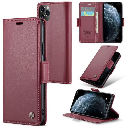 Caseme Stand Leather Phone Case for iPhone 11 Pro , RFID Blocking Litchi Texture Wallet Cover - Red