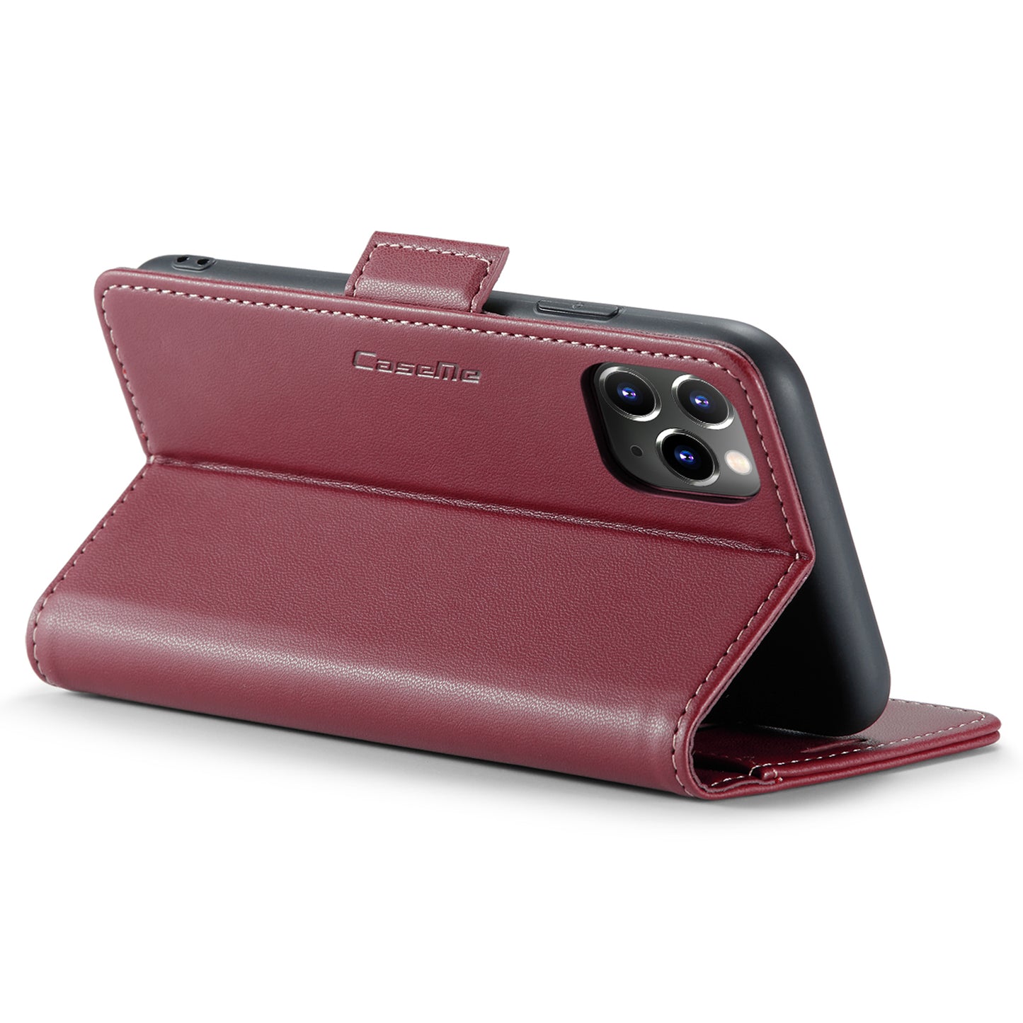 Caseme Stand Leather Phone Case for iPhone 11 Pro , RFID Blocking Litchi Texture Wallet Cover - Red