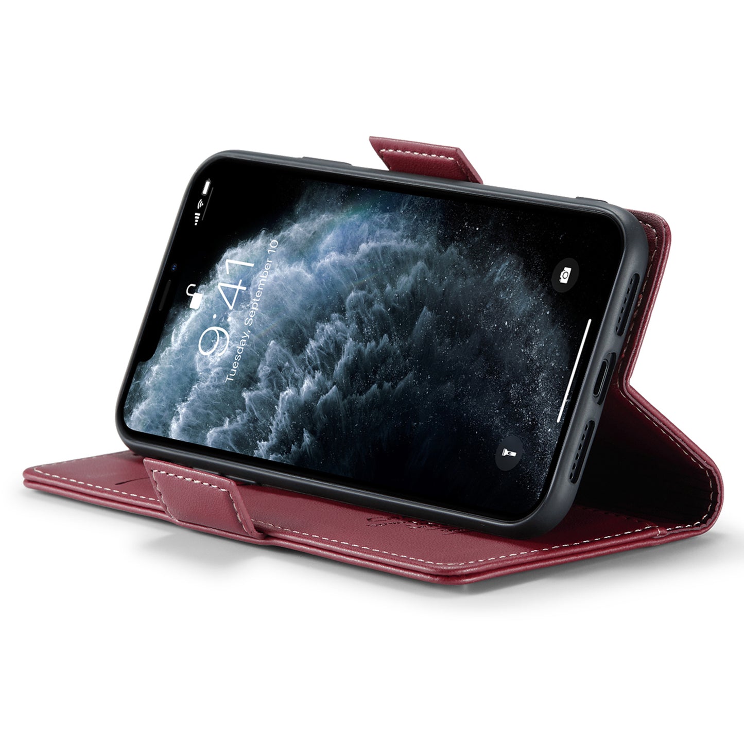 Caseme Stand Leather Phone Case for iPhone 11 Pro , RFID Blocking Litchi Texture Wallet Cover - Red